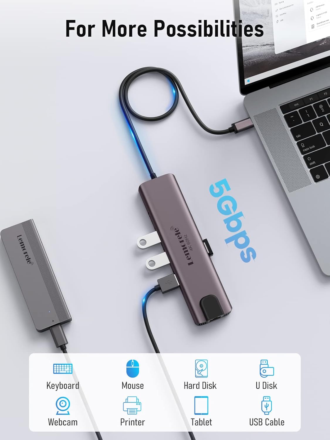 Lemorele Hub USB-C 11-in-1 Spazio Alluminio - immagine 5