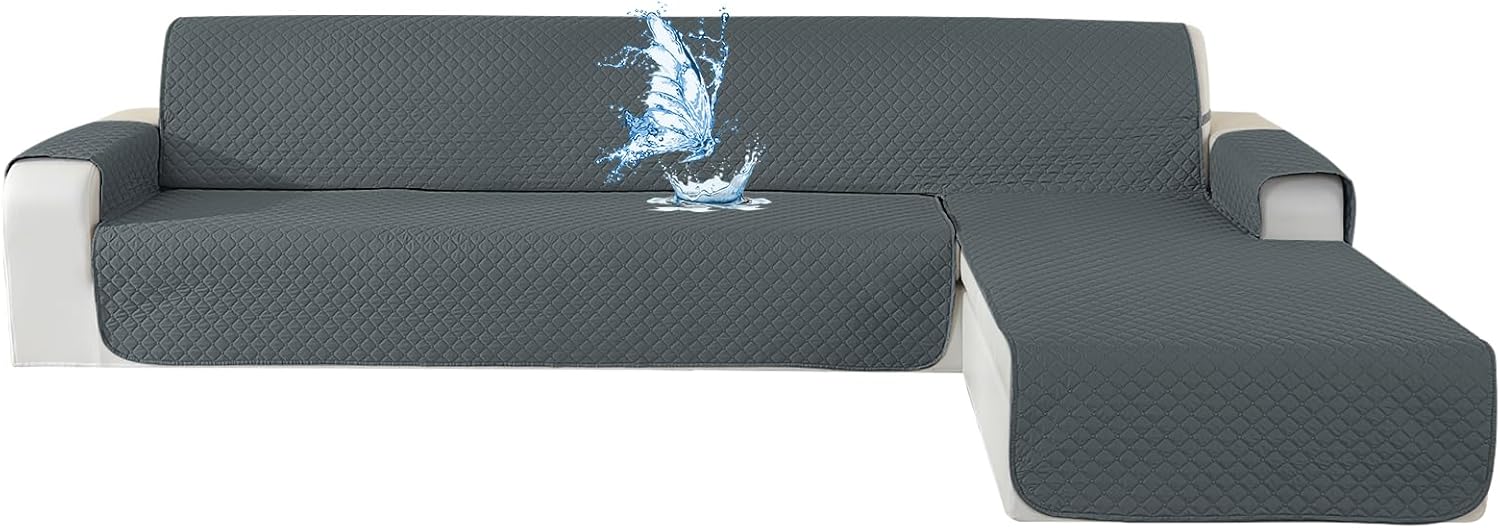 CYCMACO Copridivano Impermeabile 4 Posti con Penisola, Grigio