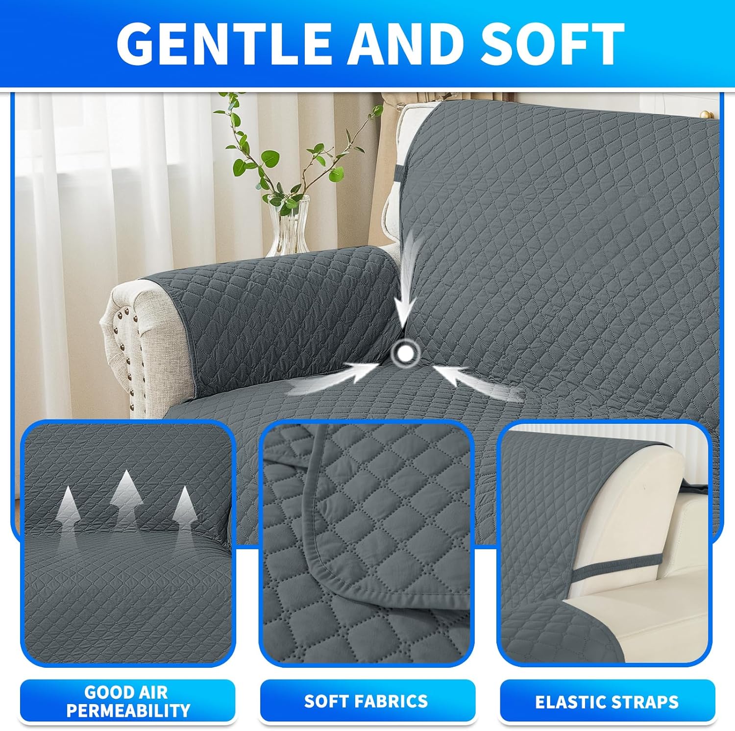 CYCMACO Copridivano Impermeabile 4 Posti con Penisola, Grigio - immagine 5