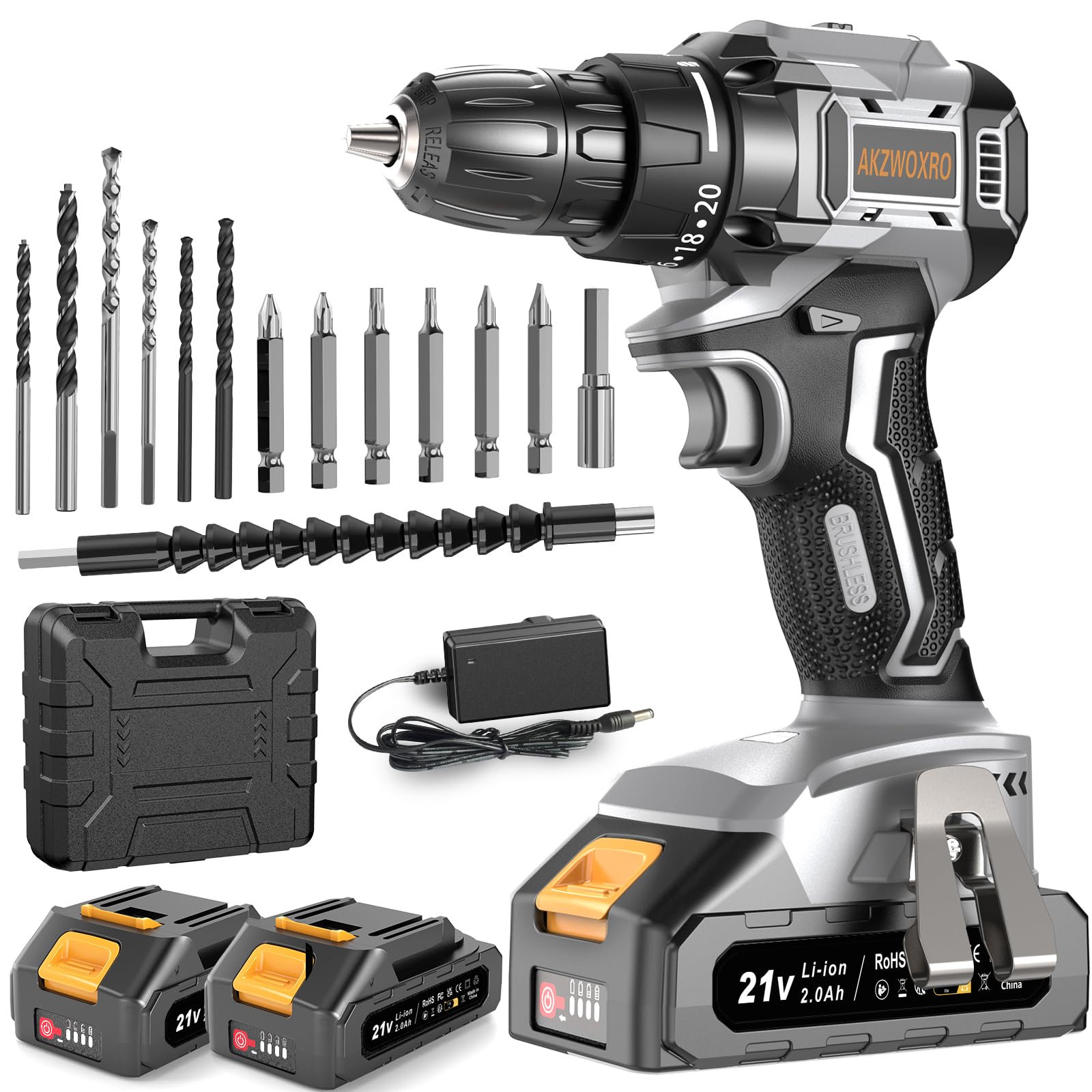 Akzwoxro Trapano Avvitatore Batteria 21V Brushless