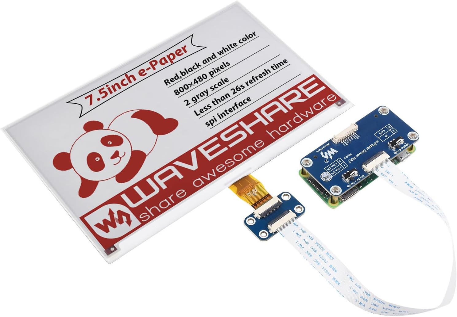 Waveshare 7.5inch E-Paper Display HAT (B) 800x480 - immagine 1