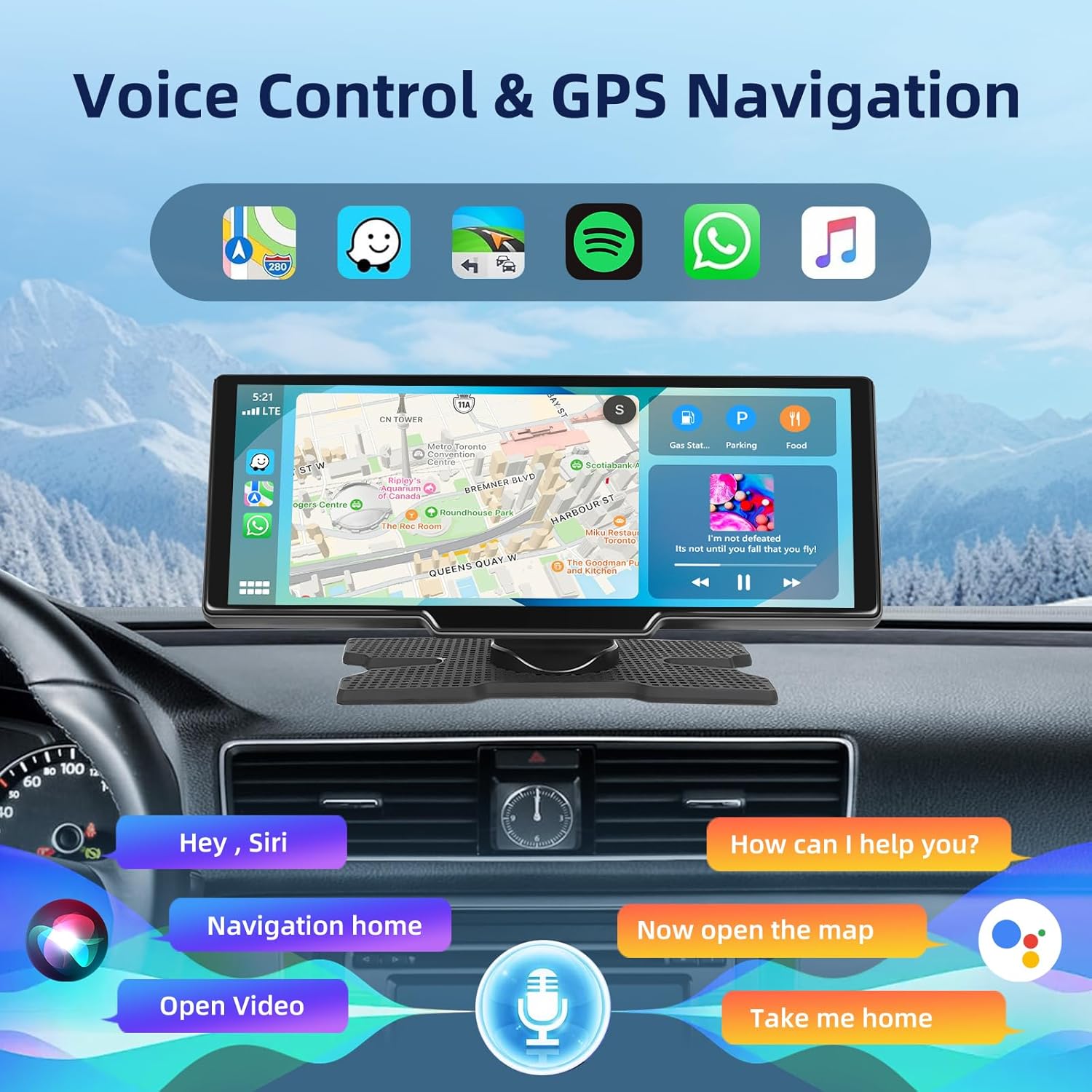 Motorsi Autoradio Portatile Wireless Carplay Android Auto 9,3" - immagine 3