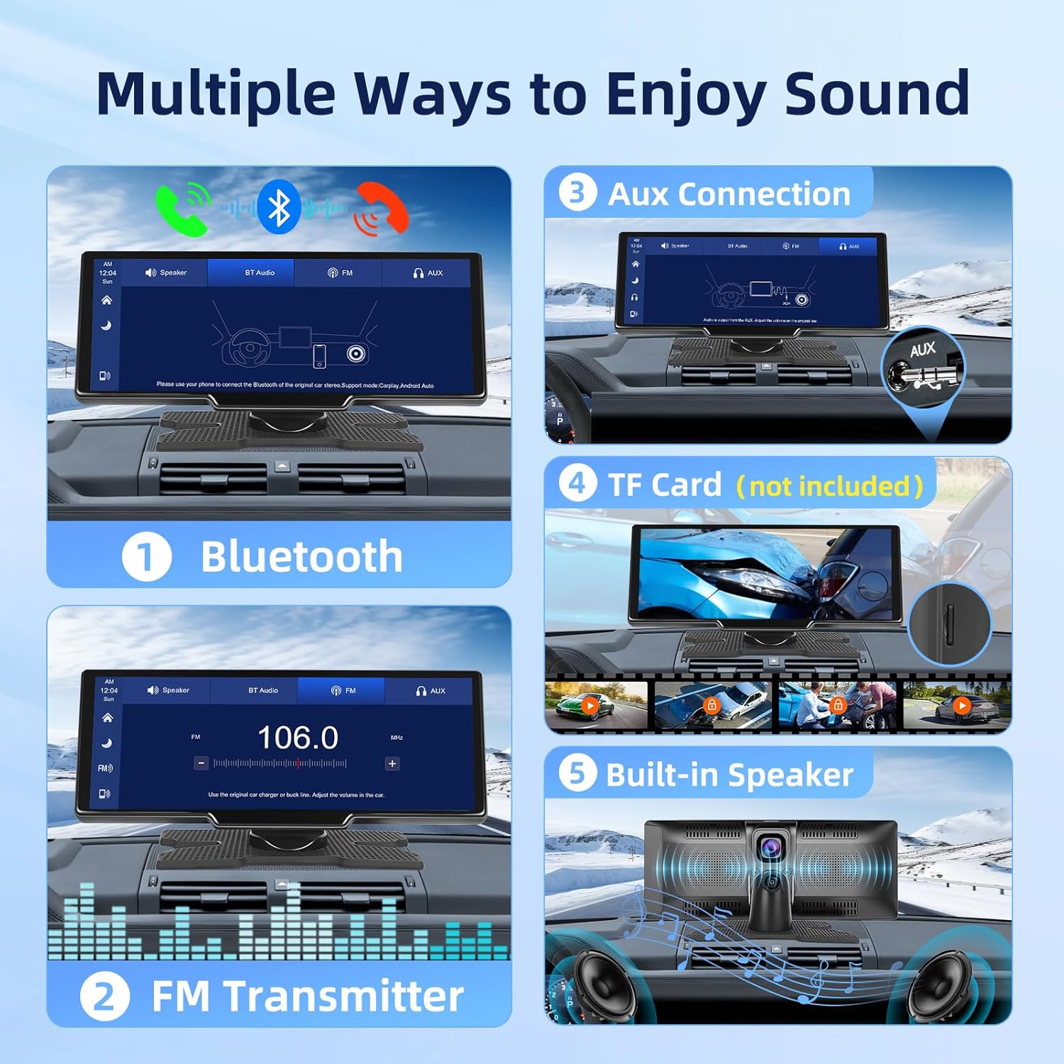 Motorsi Autoradio Portatile Wireless Carplay Android Auto 9,3" - immagine 4