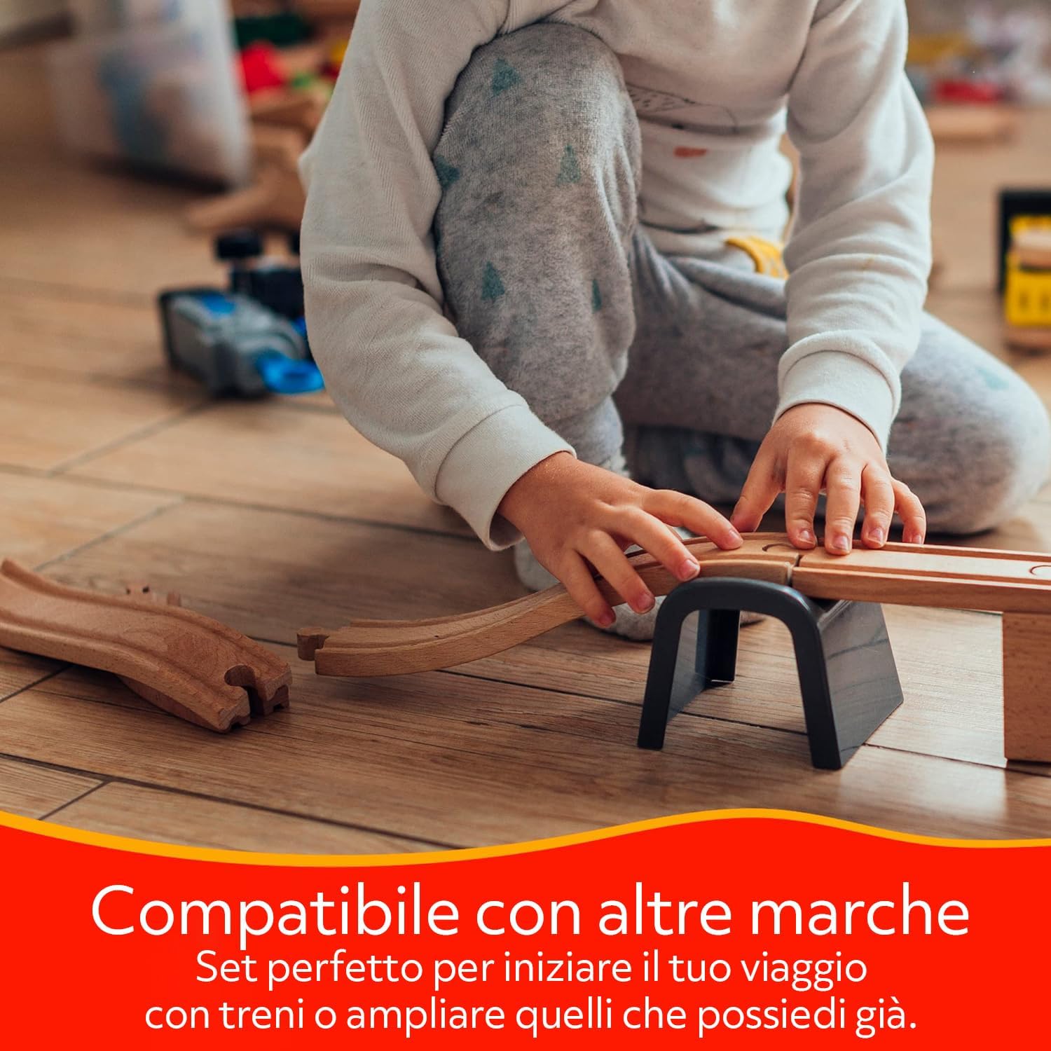 Kinderplay Trenino Legno Bambini - Set Ferrovia 48 pcs - immagine 4