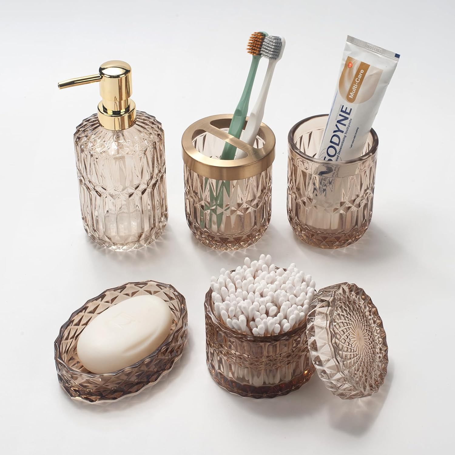 Ivailex Set 5 Accessori Bagno in Vetro Marrone - immagine 2