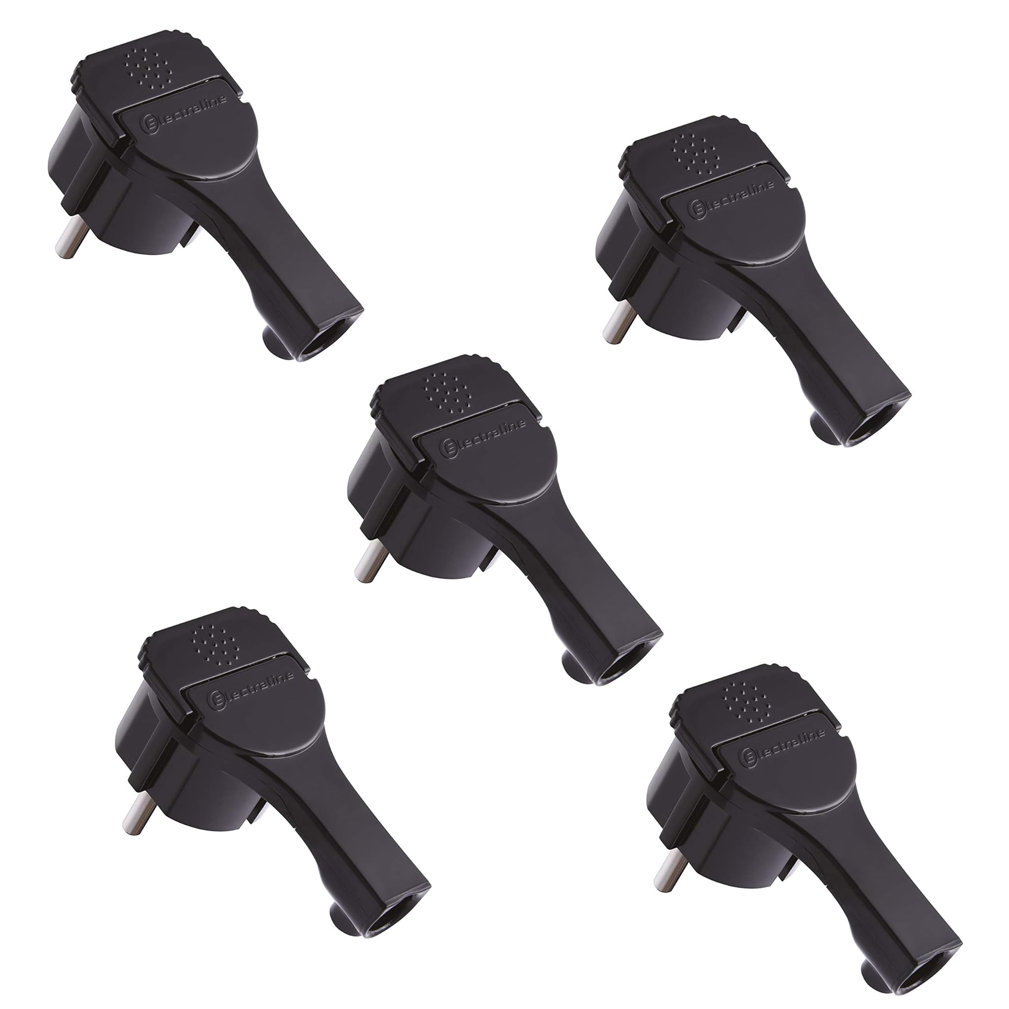 Electraline 92400 Confezione da 5 Spine Schuko, Piatta, Nero