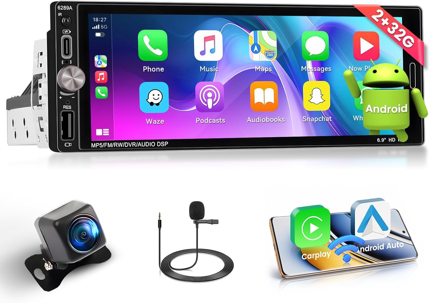 Fuluku 1 Din Android Autoradio 6.9" con Wireless Carplay - immagine 1