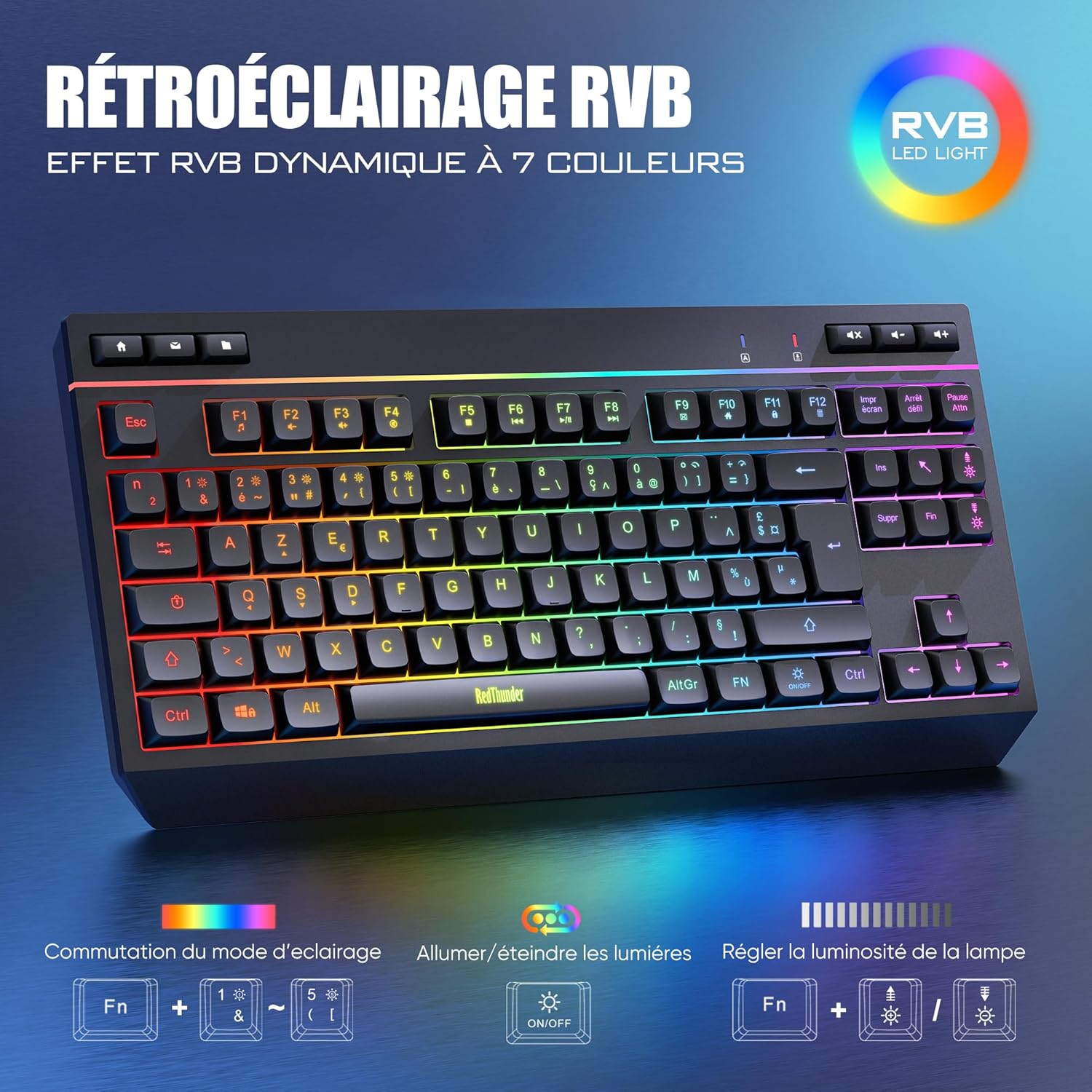 Redthunder K20-TKL - Tastiera e Mouse Wireless AZERTY - immagine 3