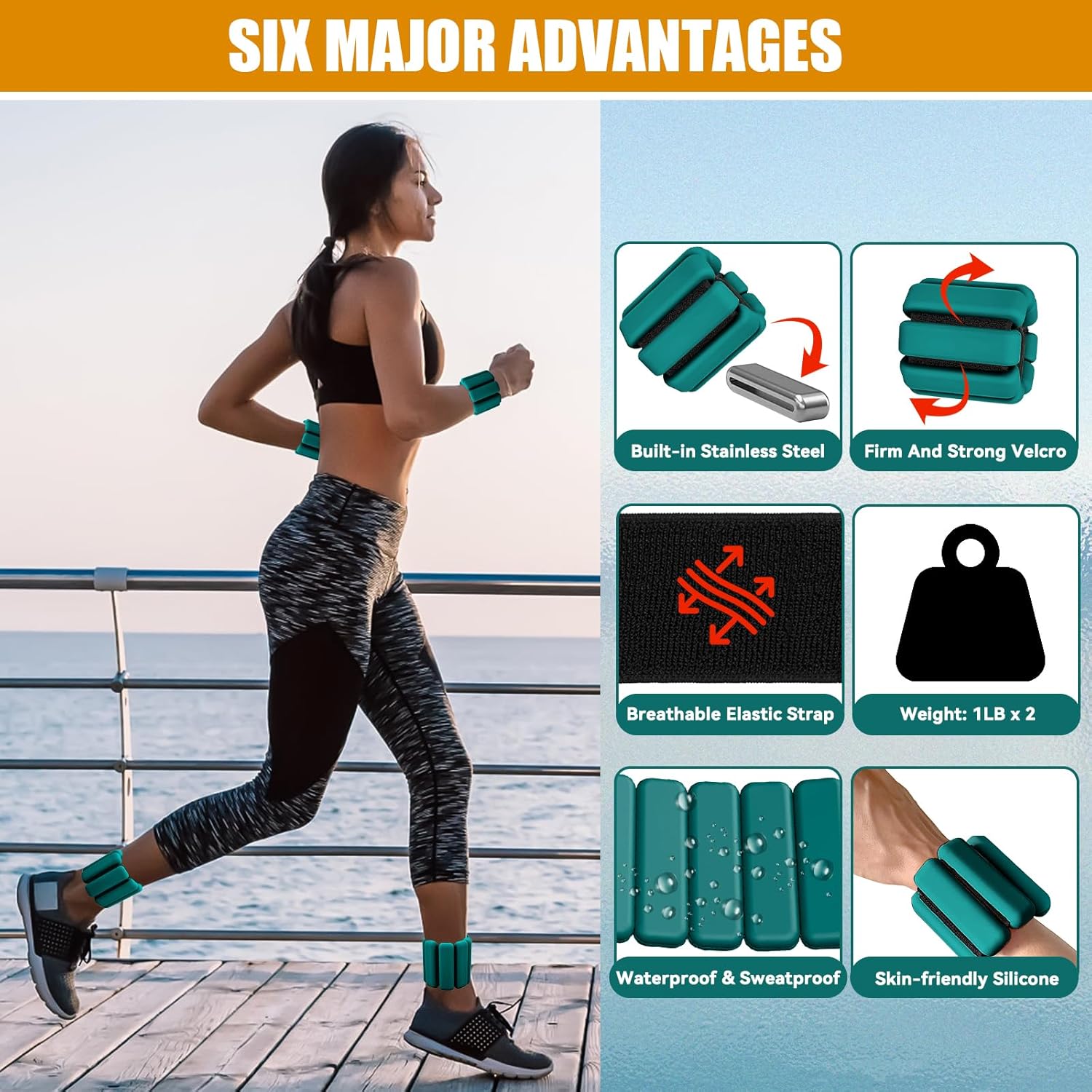 2 Pezzi Polsiere e Cavigliere Regolabili con Pesi - immagine 3