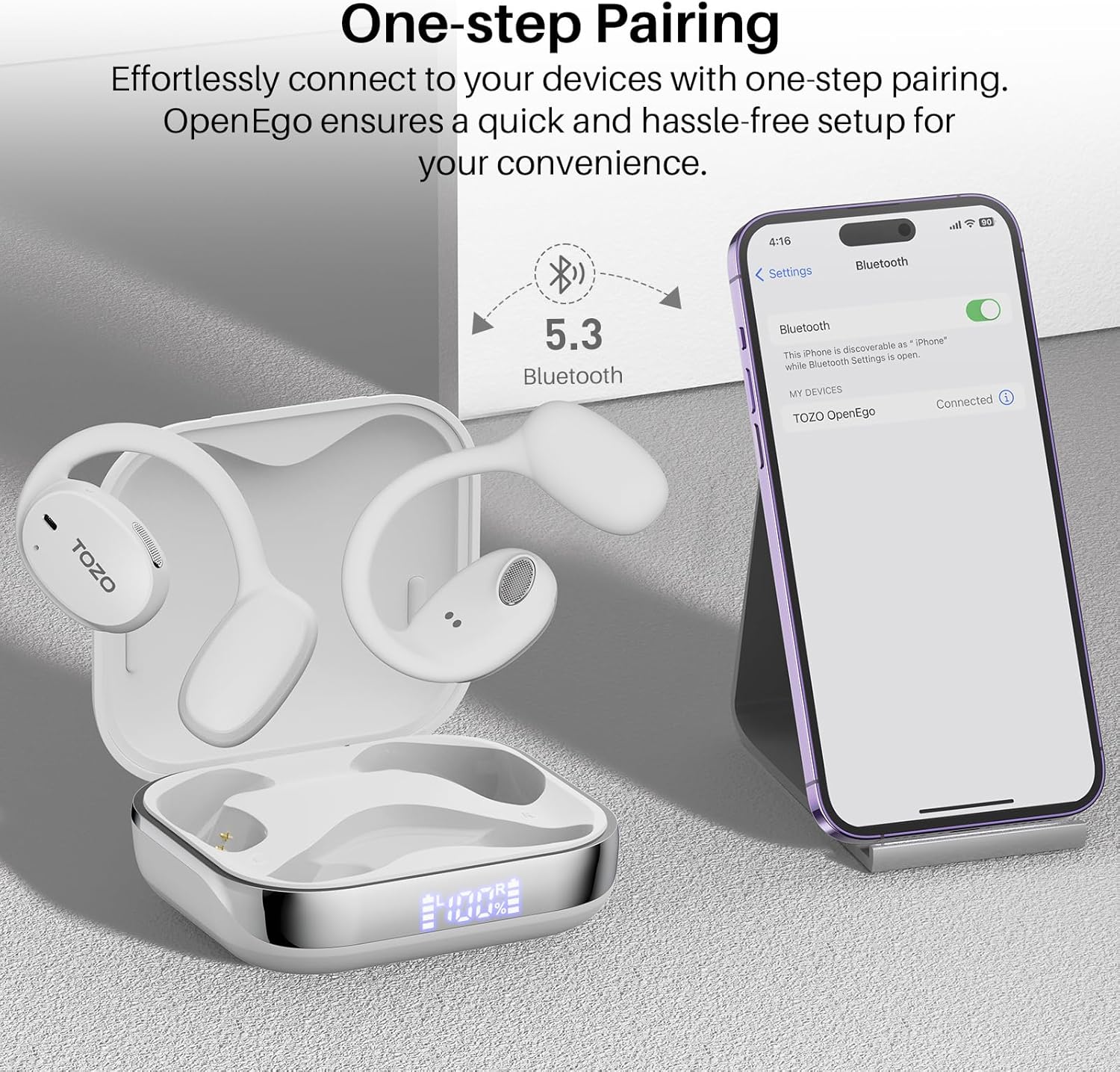 Tozo OpenEgo Cuffie Bluetooth 5.3 Ultraleggere, Bianco - immagine 5