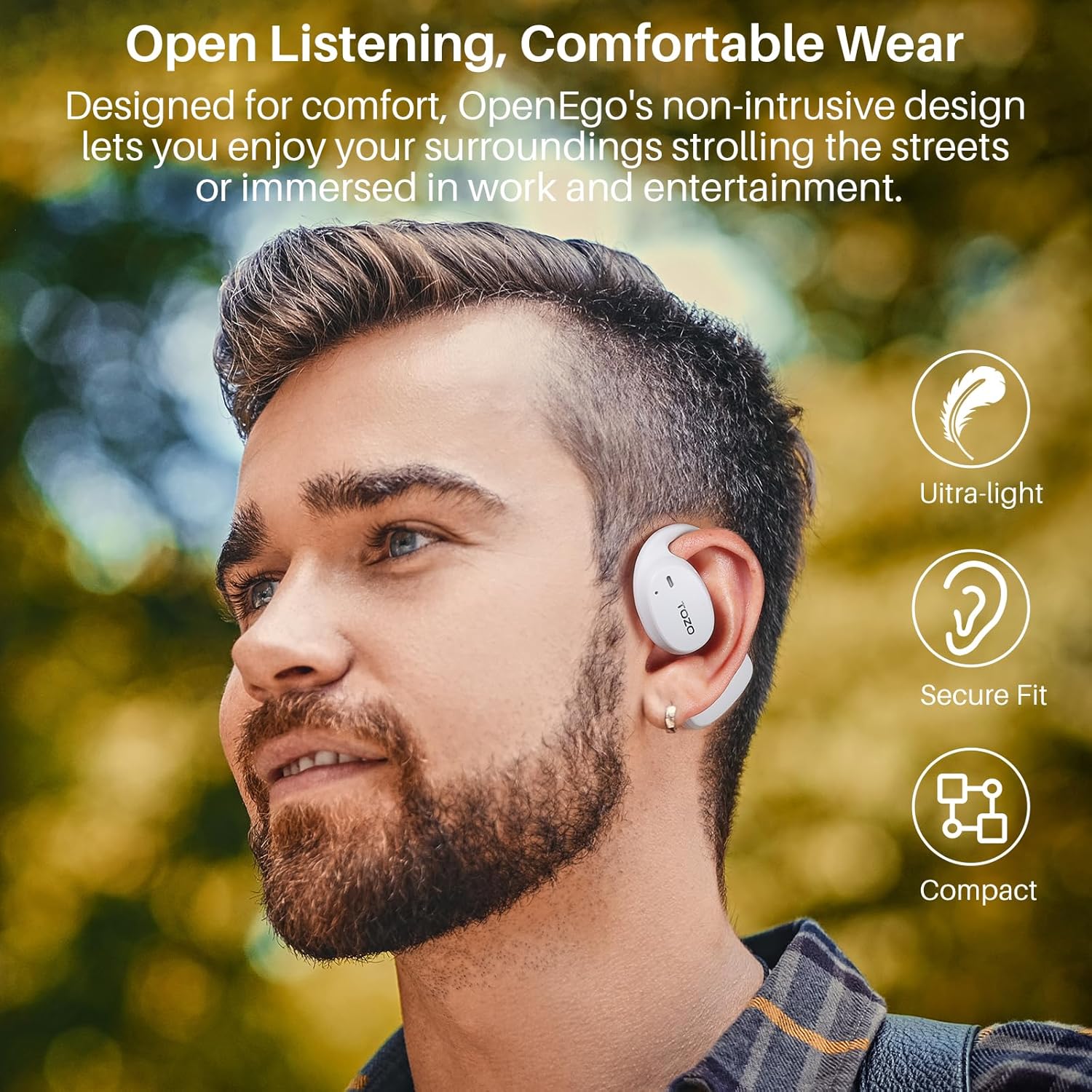 Tozo OpenEgo Cuffie Bluetooth 5.3 Ultraleggere, Bianco - immagine 6
