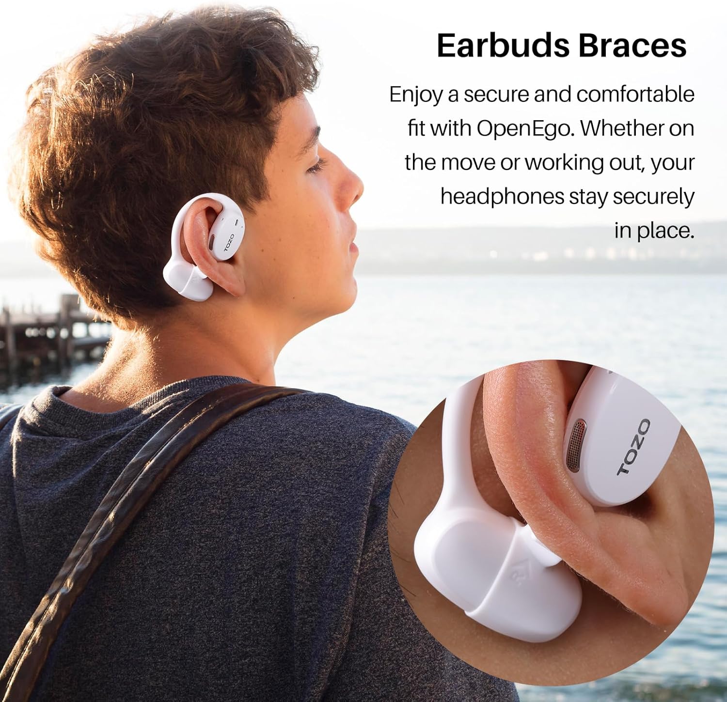 Tozo OpenEgo Cuffie Bluetooth 5.3 Ultraleggere, Bianco - immagine 8