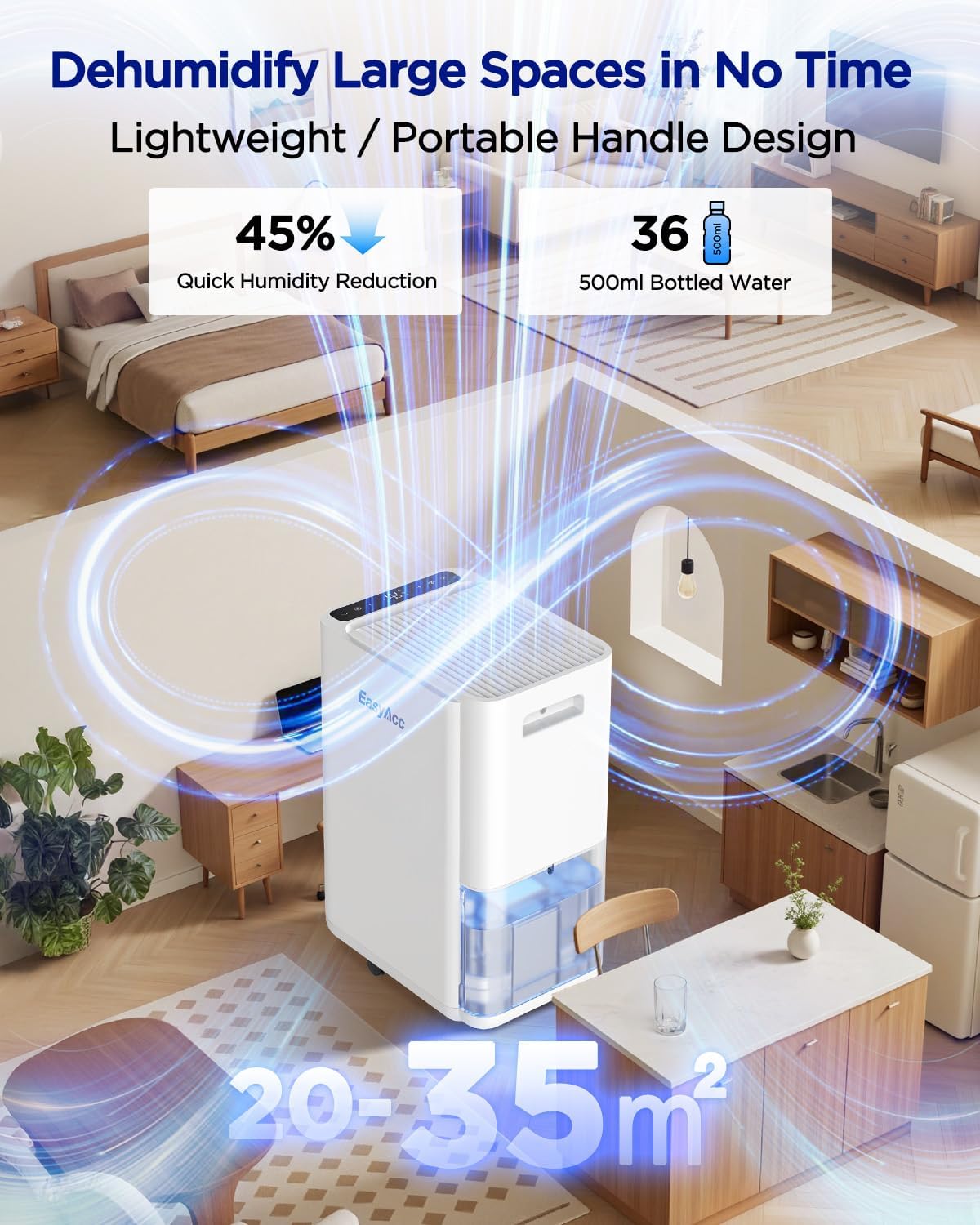 Easyacc Deumidificatore Casa Portatile Silenzioso 18L/giorno - immagine 4
