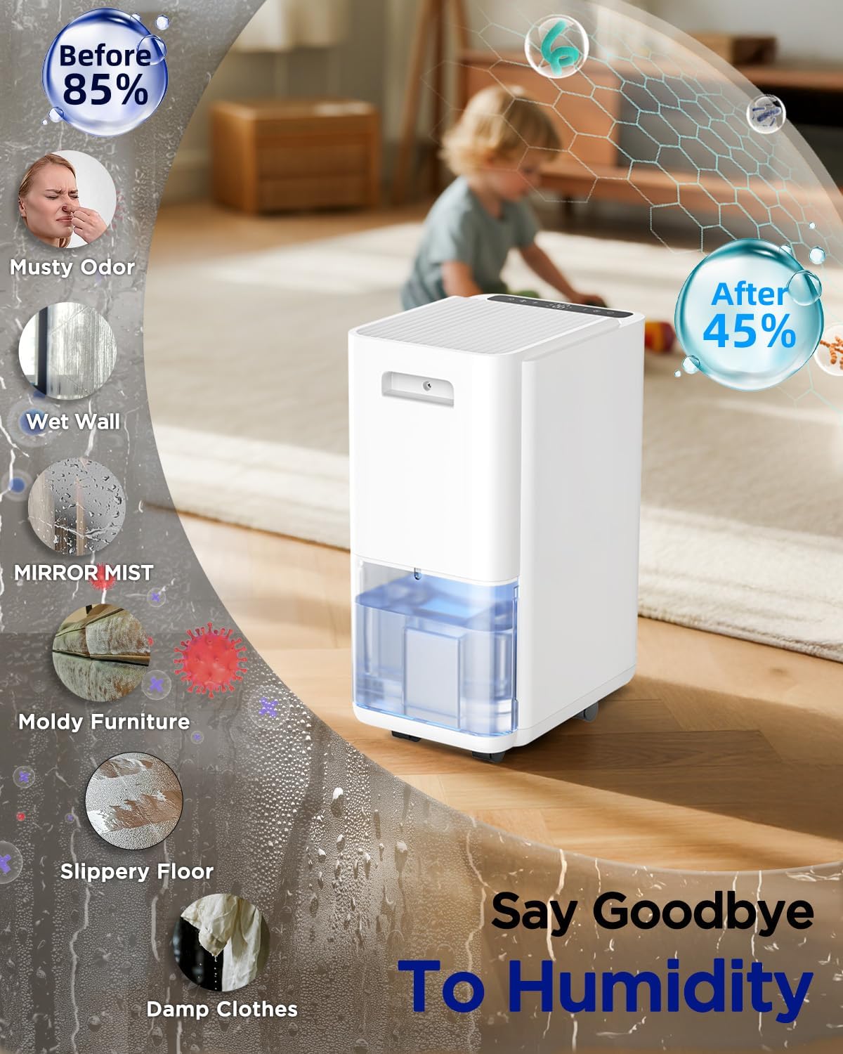 Easyacc Deumidificatore Casa Portatile Silenzioso 18L/giorno - immagine 5