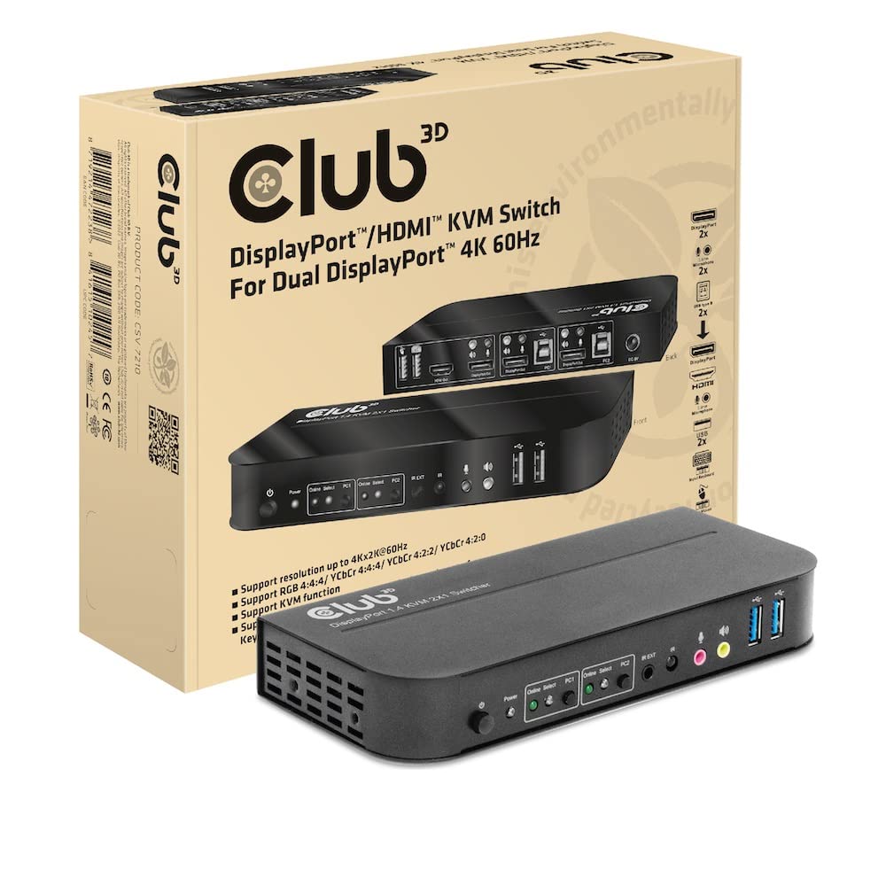 CLUB 3D KVM SWITCH 4K60HZ 2X DP HDMI ODER DP/2XUSB/AUDIO