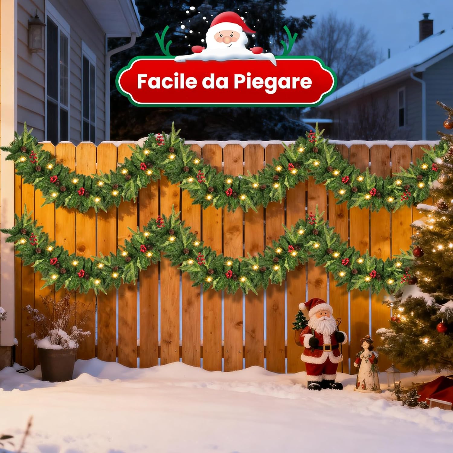 Ghirlanda Natalizia Artificiale 2.7M con 30 Luci LED - immagine 6