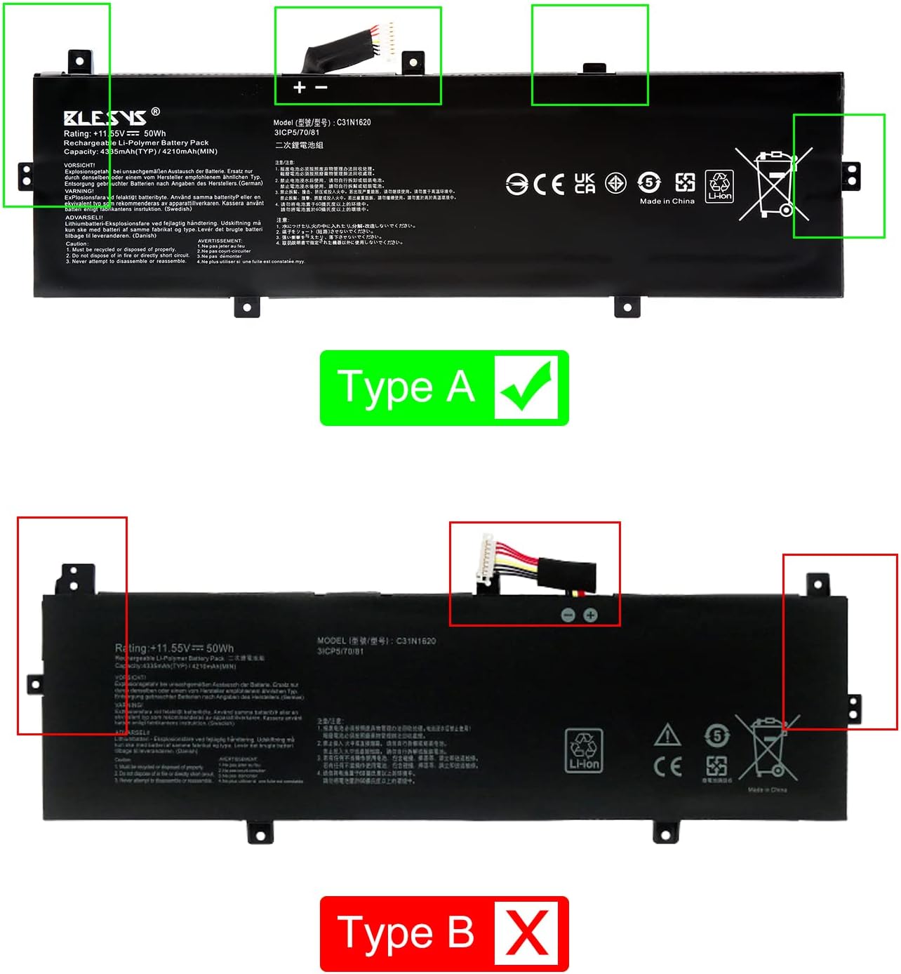 Blesys C31N1620 Batteria 11.55V 50Wh per ASUS Zenbook/PRO - immagine 2