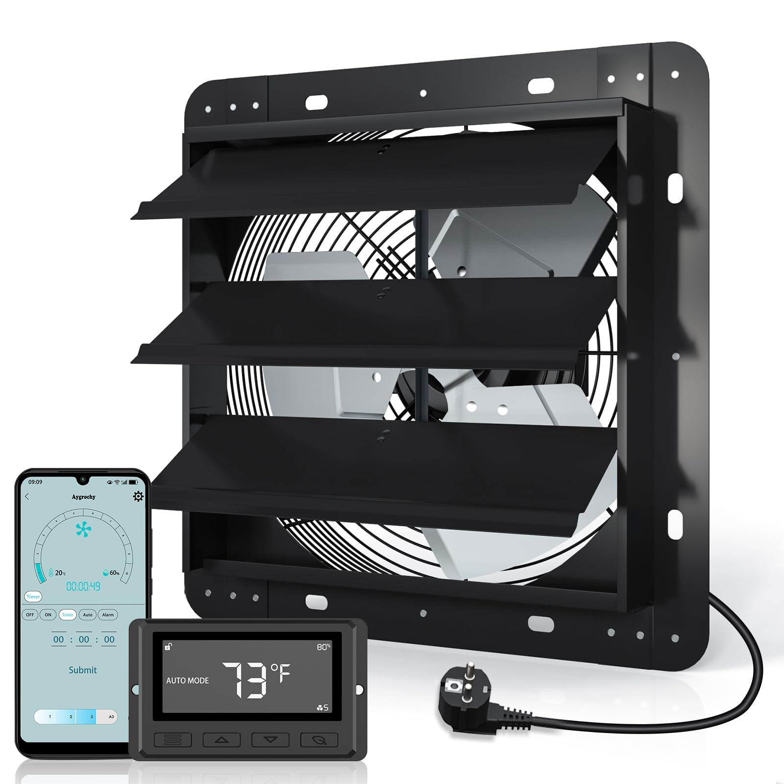 Aygrochy Ventola Aspirazione industriale da 300 mm, 40 W con app WiFi, flusso rotativo EC, ventilatore da parete 1630 m³/h, ventilazione e raffreddamento per serre, garage loft e cucina.