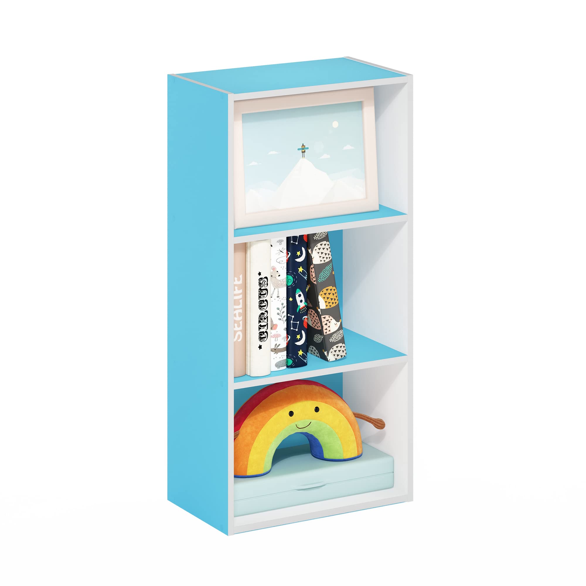 Furinno Luder Libreria a 3 ripiani aperti, Azzurro/Bianco
