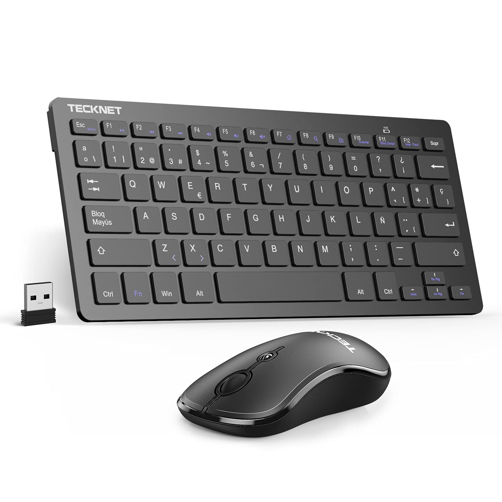TECKNET Specifiche Spagnole, QWERTY Mini Tastiera e Mouse Wireless