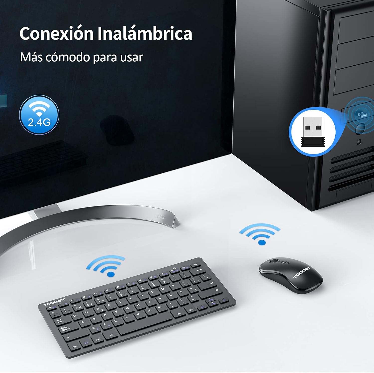 TECKNET Specifiche Spagnole, QWERTY Mini Tastiera e Mouse Wireless - immagine 2