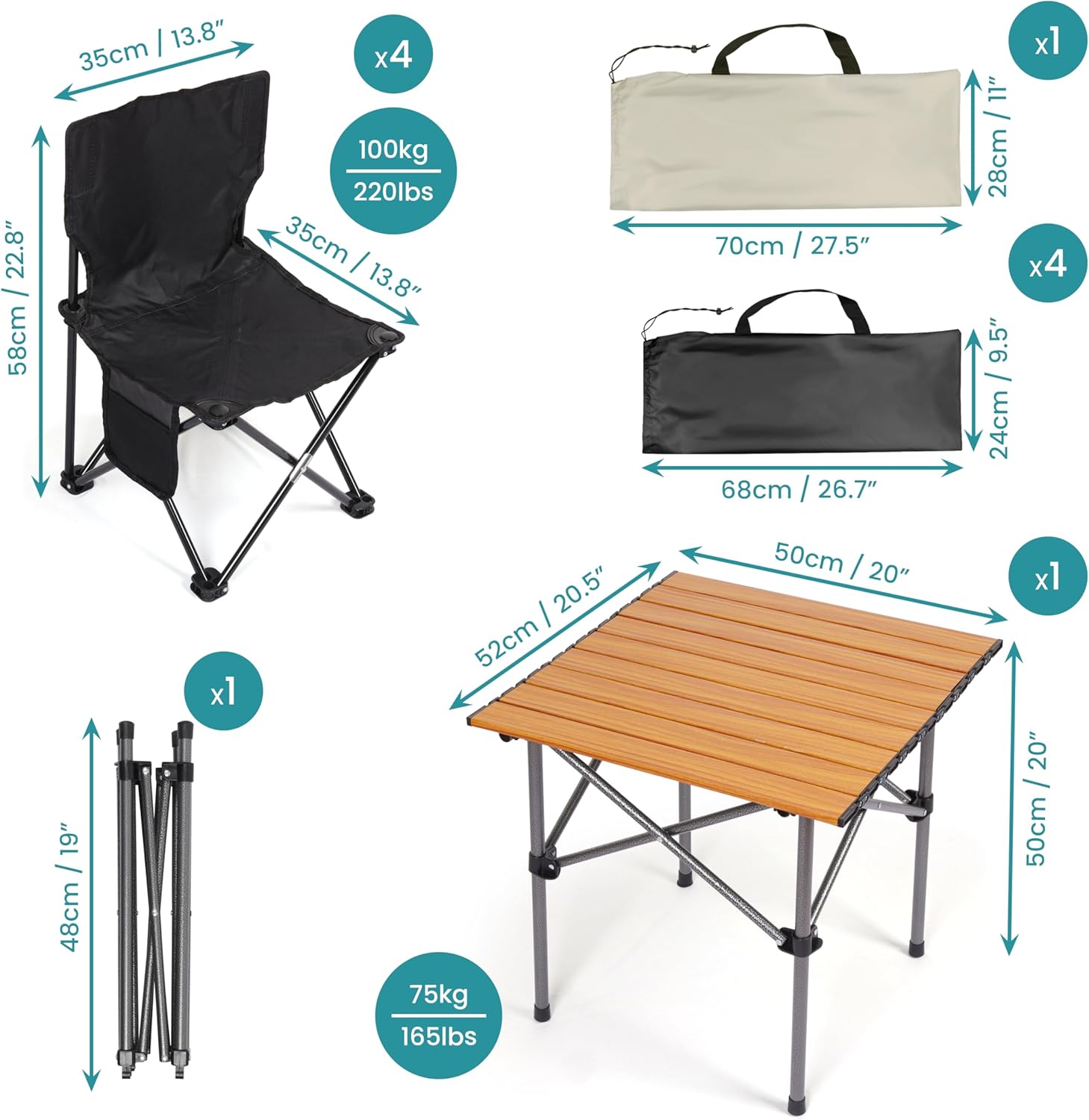 Belle Vous Set Campeggio 5 Pezzi con Sedie e Tavolo Neri - immagine 2