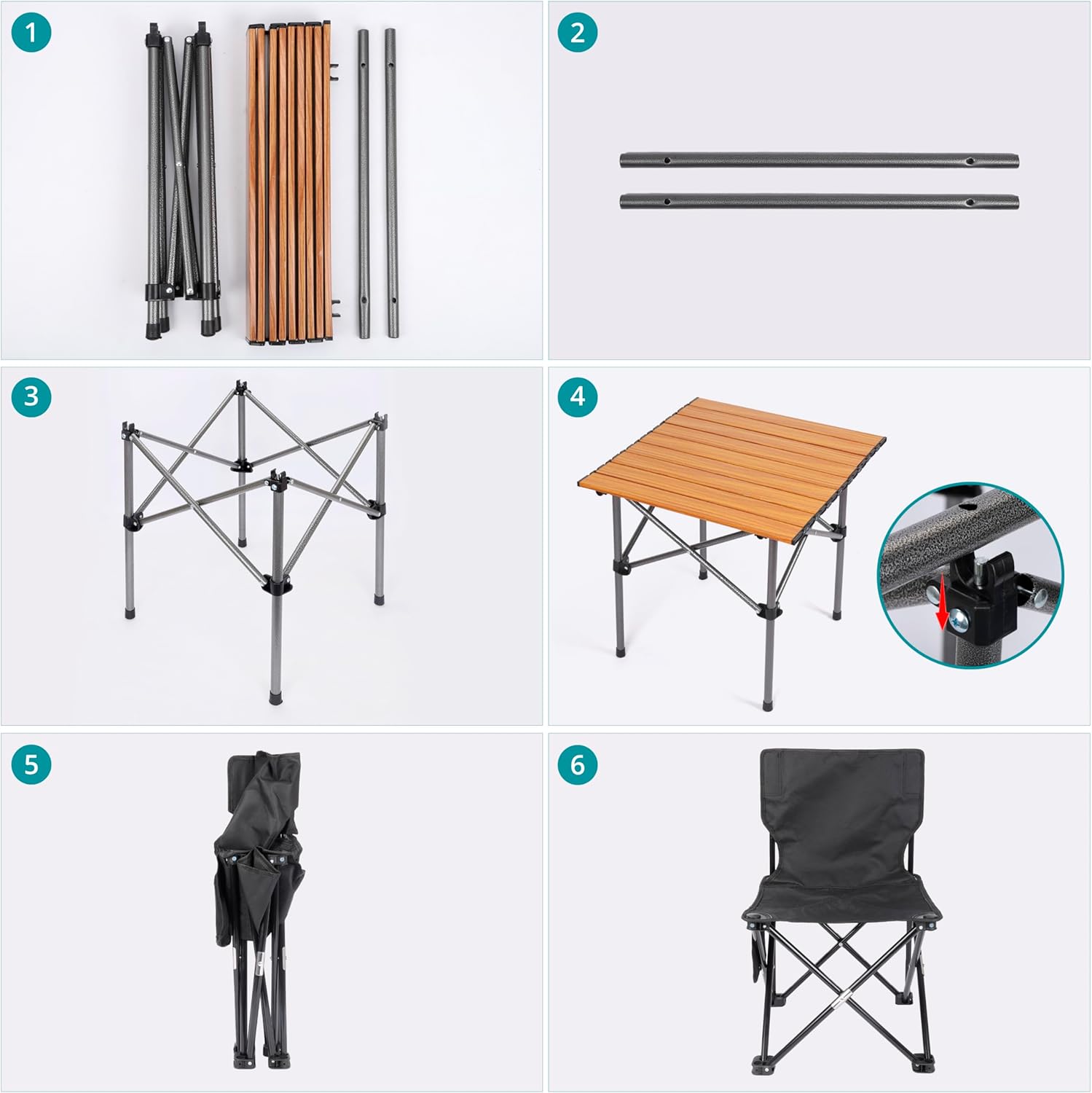 Belle Vous Set Campeggio 5 Pezzi con Sedie e Tavolo Neri - immagine 4