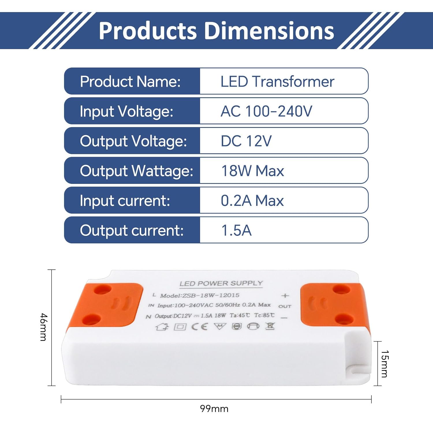 18W Trasformatore LED da 240V a 12V 1.5A - immagine 2