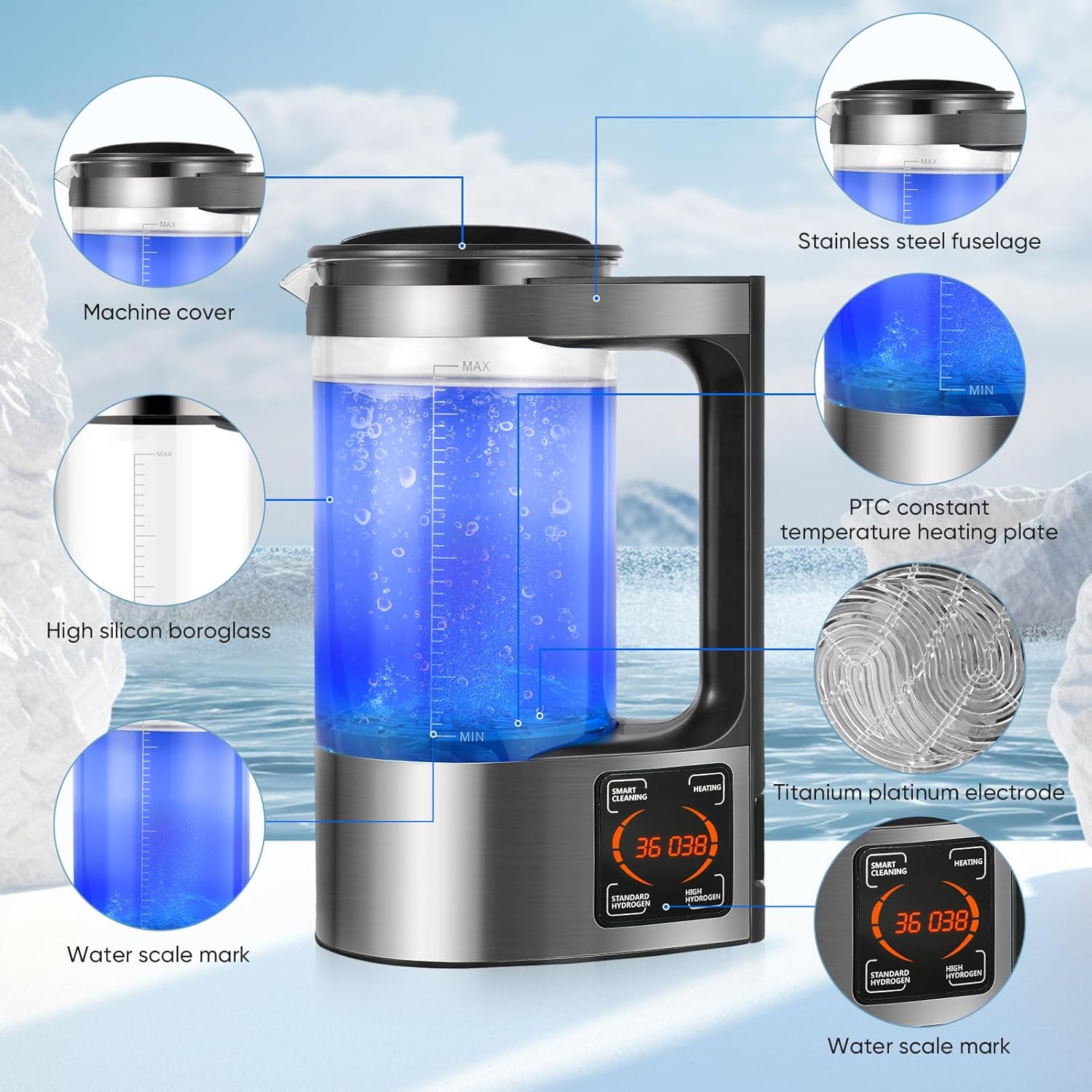 Jradse Generatore Acqua Idrogenata 2L Portatile - immagine 3