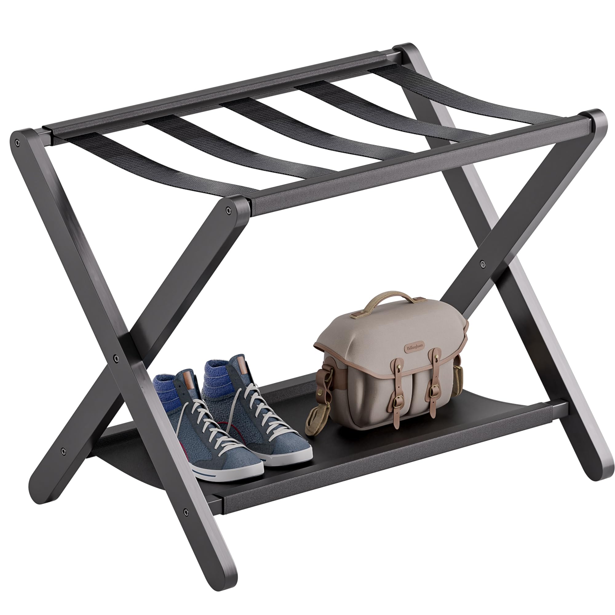 Vovala Portapacchi Pieghevole in Bambù con Ripiano, Nero