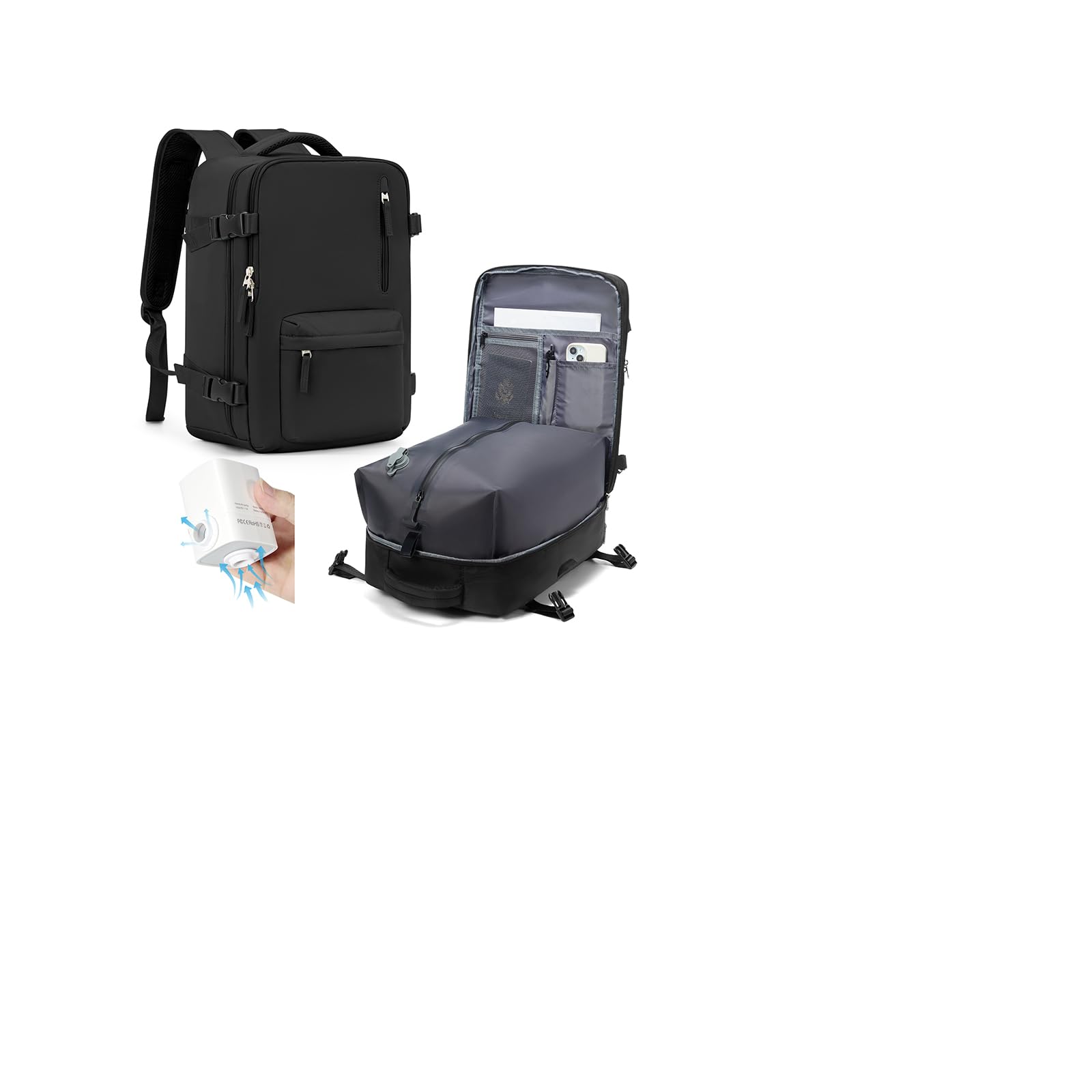 Zaino Ryanair 40x30x20 Sottovuoto con Pompa, Nero