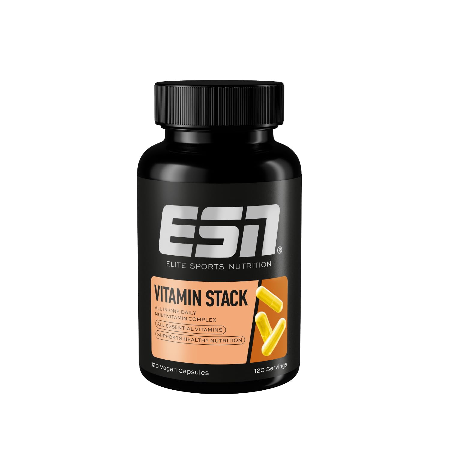 ESN Vitamin Stack, capsule multivitaminiche, 120 pezzi - 4 mesi di fornitura, ad alto dosaggio, 13 preziose vitamine in una capsula, solo 1 capsula al giorno, made in Germany
