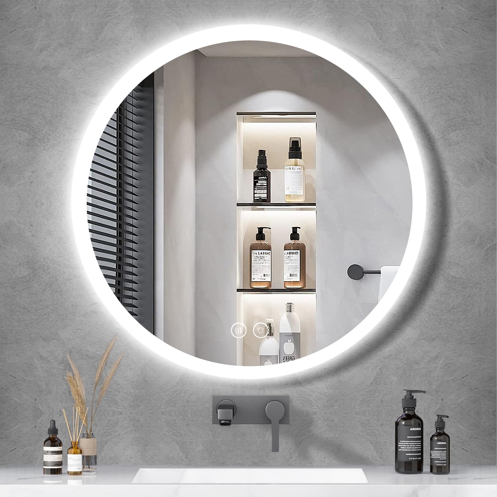 Habison Specchio Bagno LED Rotondo 70cm, 3 Colori