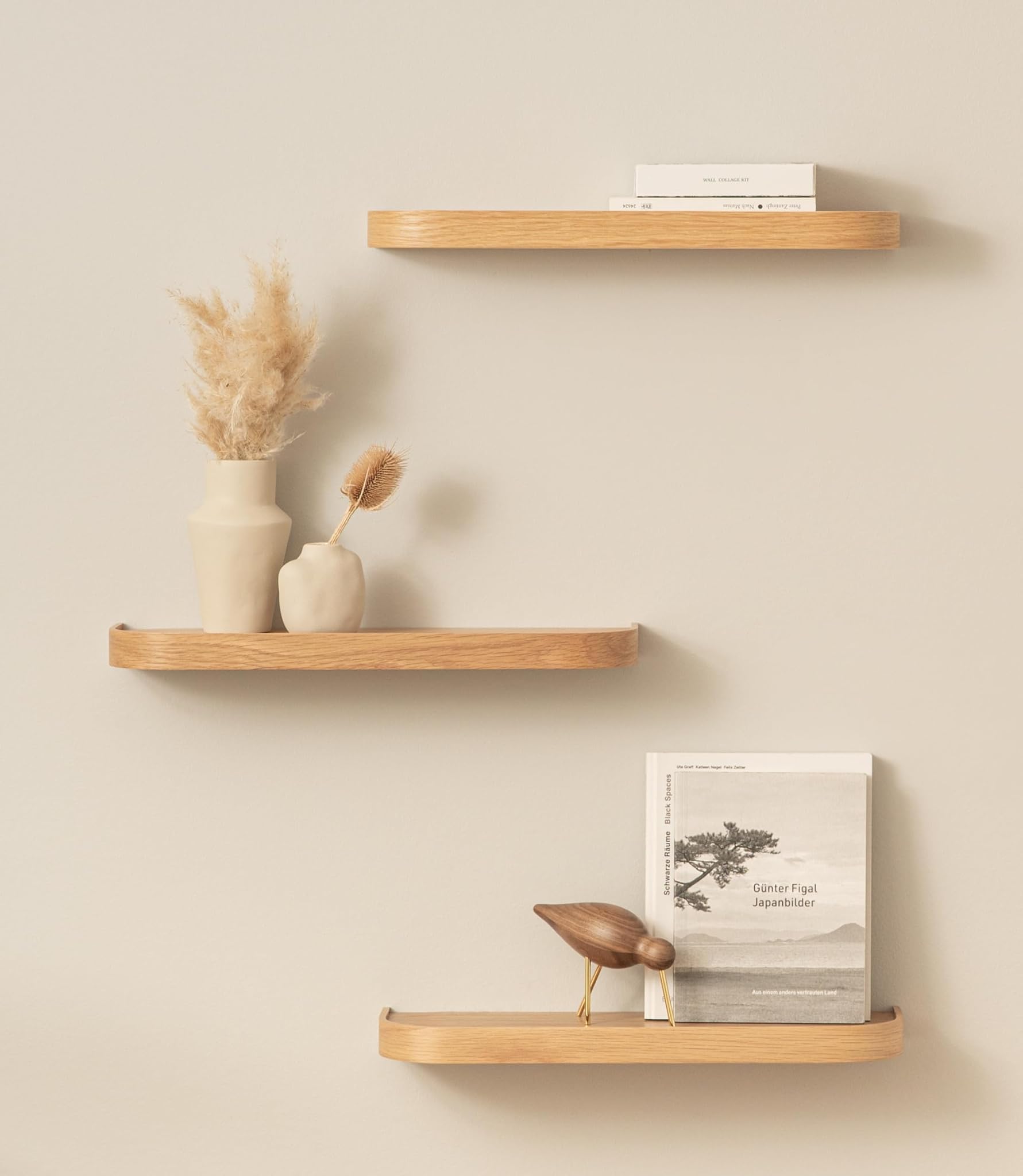 Kazai.® Mensole da Muro Set 'Toke' in Legno Vero, Quercia