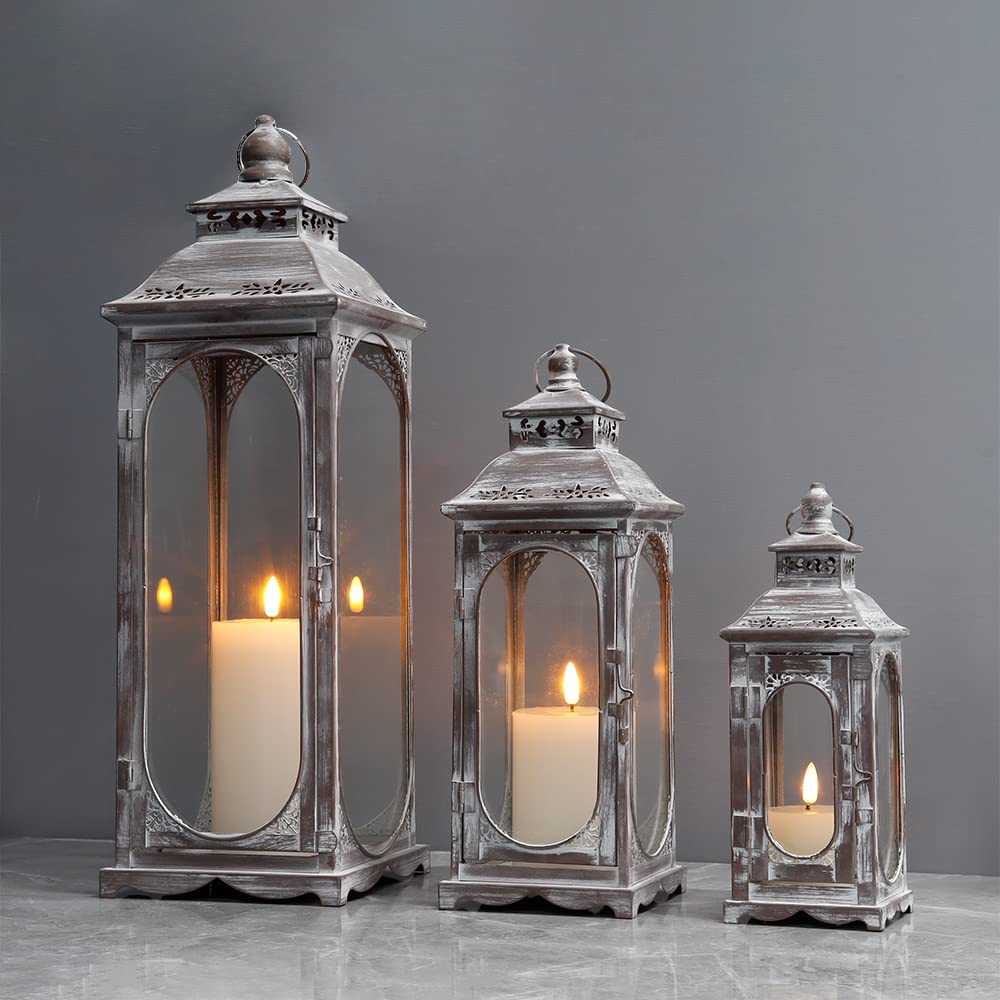 Trirocks Set 3 Lanterne Vintage per Candele, Grigio Cemento