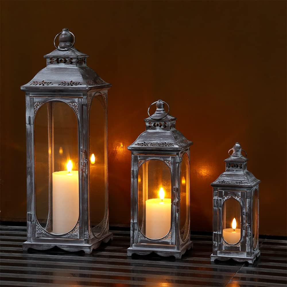 Trirocks Set 3 Lanterne Vintage per Candele, Grigio Cemento - immagine 2