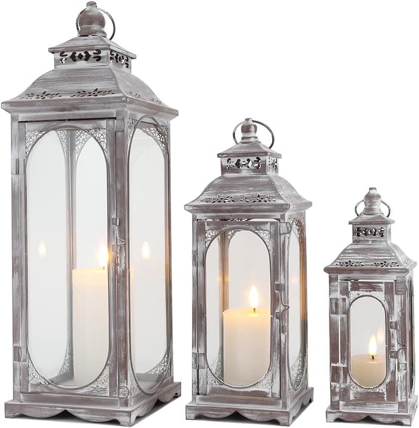 Trirocks Set 3 Lanterne Vintage per Candele, Grigio Cemento - immagine 3
