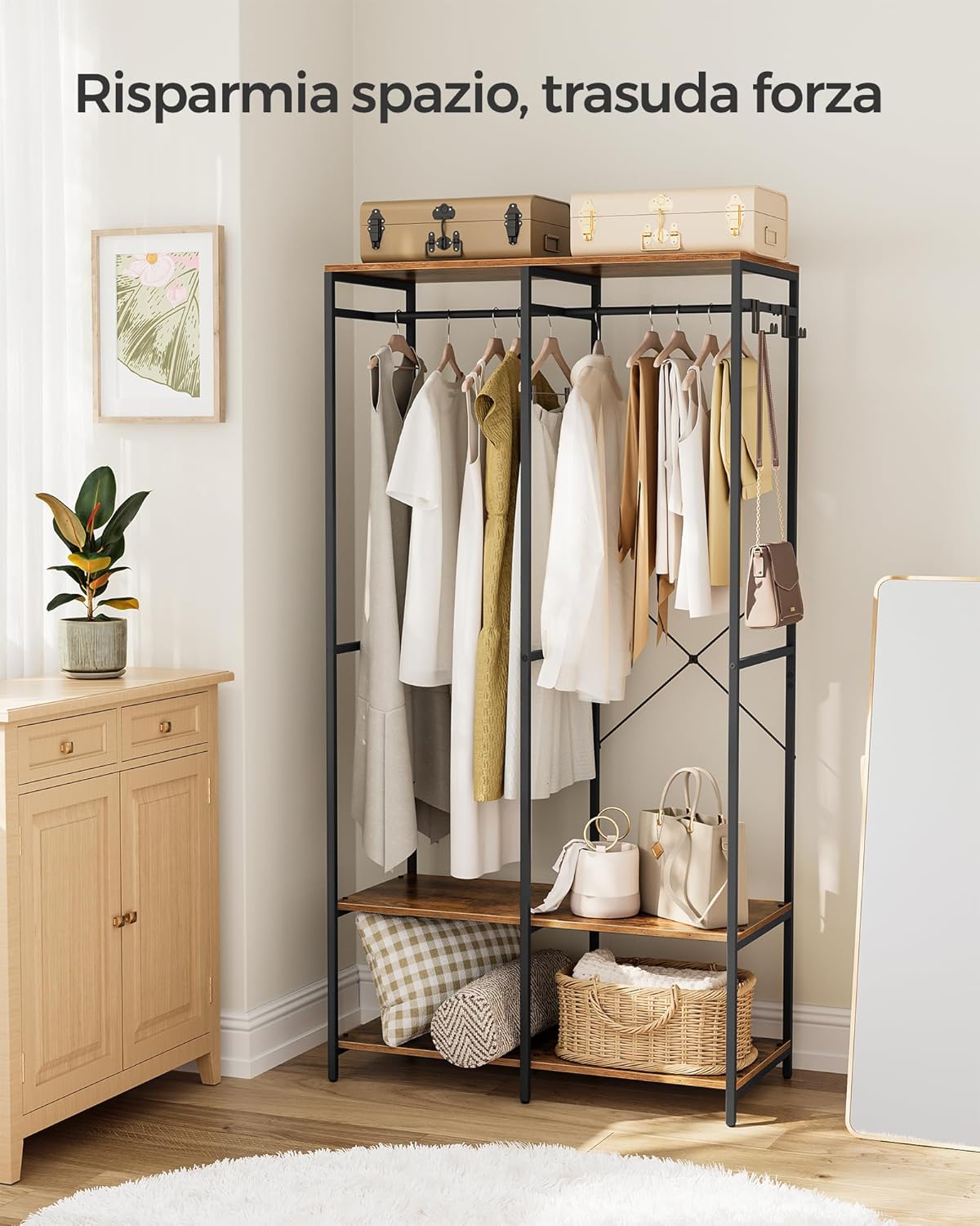 Songmics Armadio Portatile Pieghevole Marrone Vintage - immagine 2