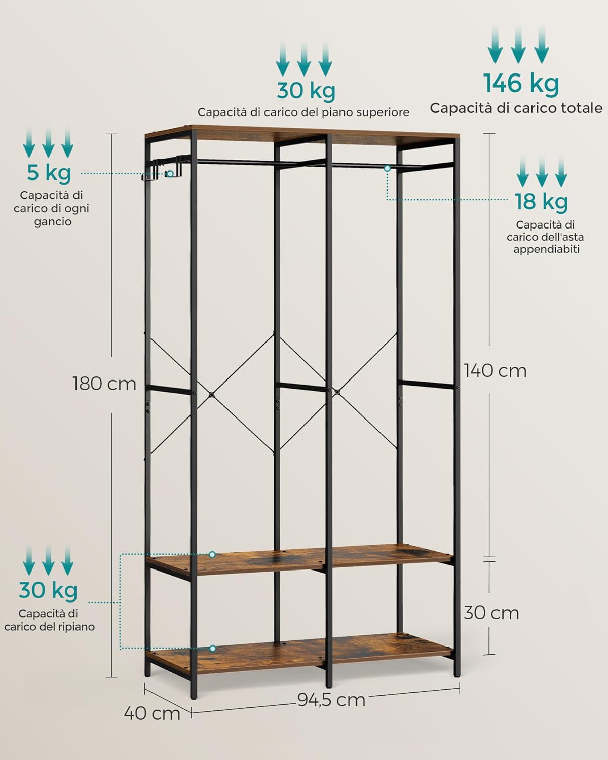 Songmics Armadio Portatile Pieghevole Marrone Vintage - immagine 5