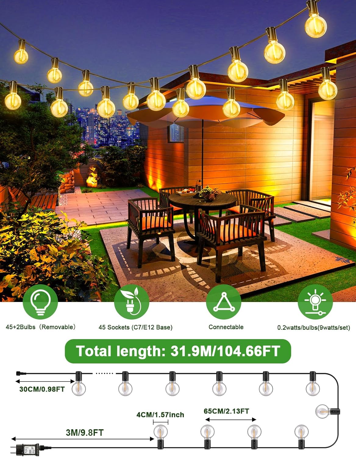 Fiflying Catena Luminosa Esterno 31.9M 45+2 G40 LED - immagine 6