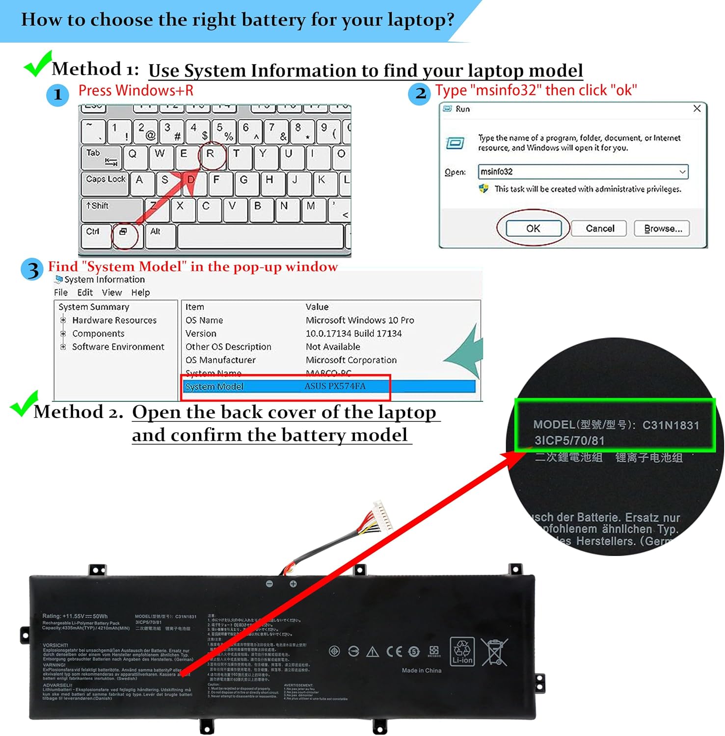 C31N1831 Batteria per ASUS PX574FA - immagine 4
