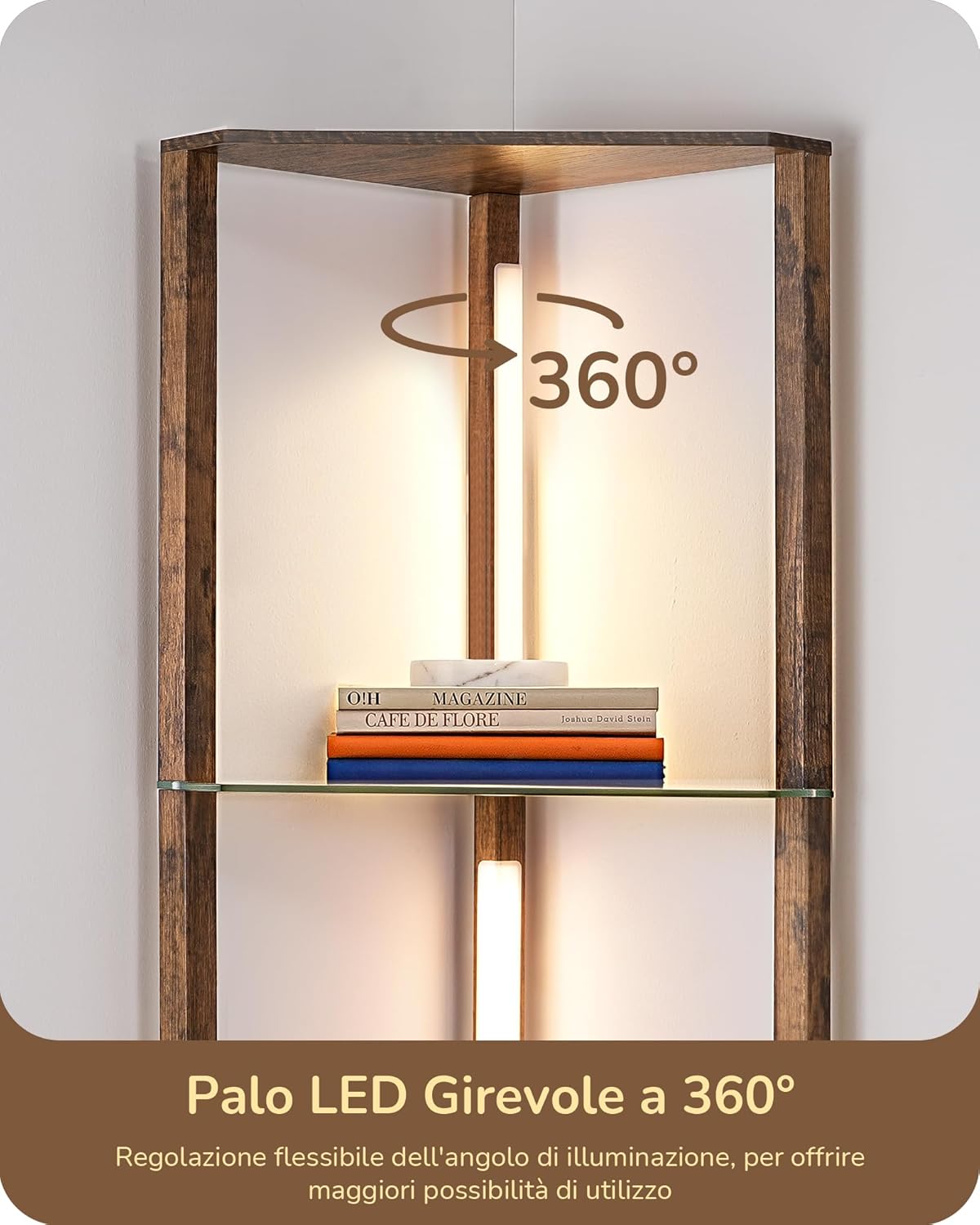 EDISHINE Lampada da Terra con Mensole in Vetro, Nera - immagine 6