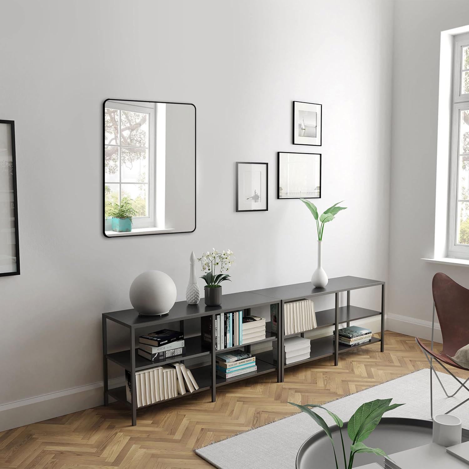 Aurlane Specchio da bagno con cornice in alluminio, rettangolare, 60 x 80 cm