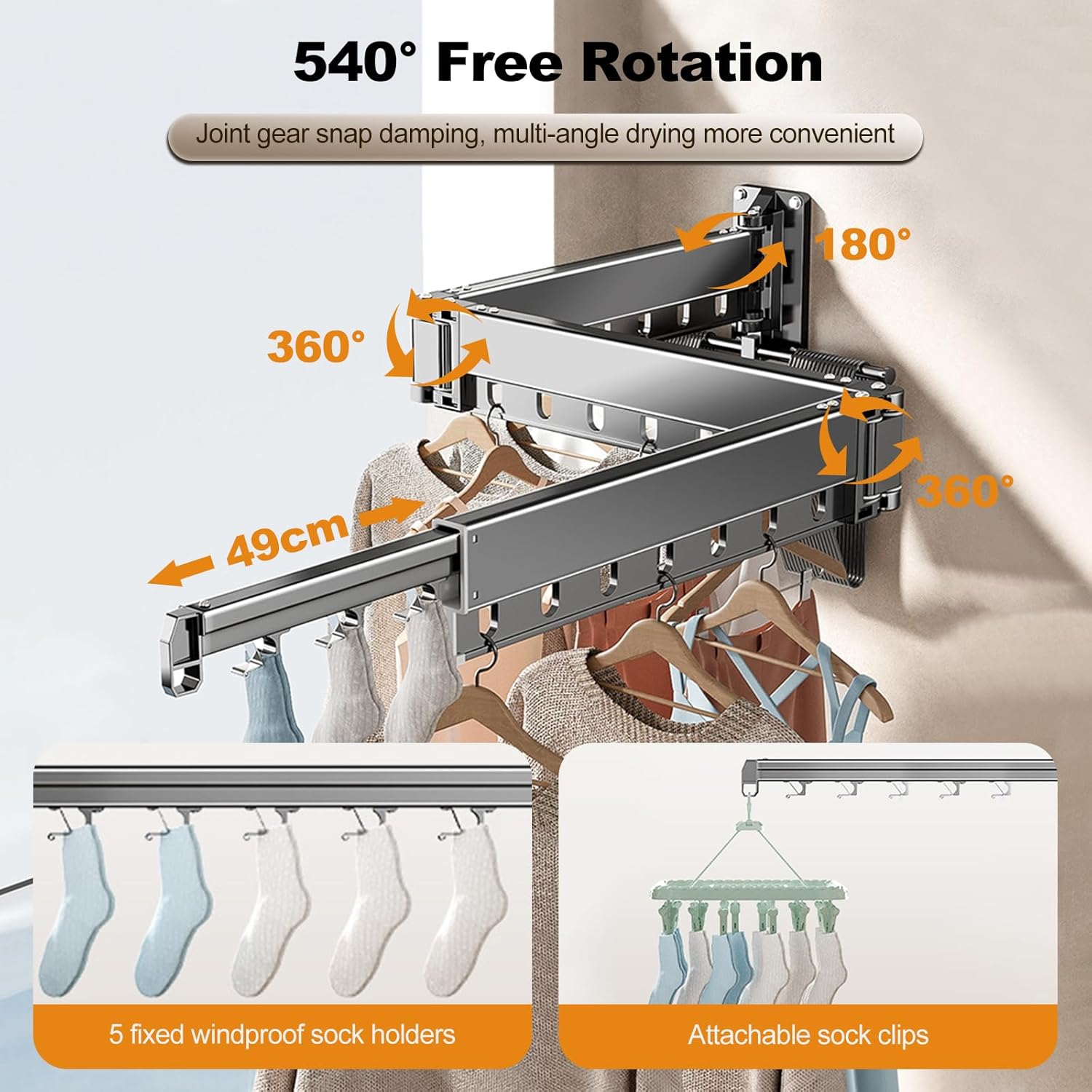 Ergocar Stendibiancheria da Parete Pieghevole Retrattile - immagine 3
