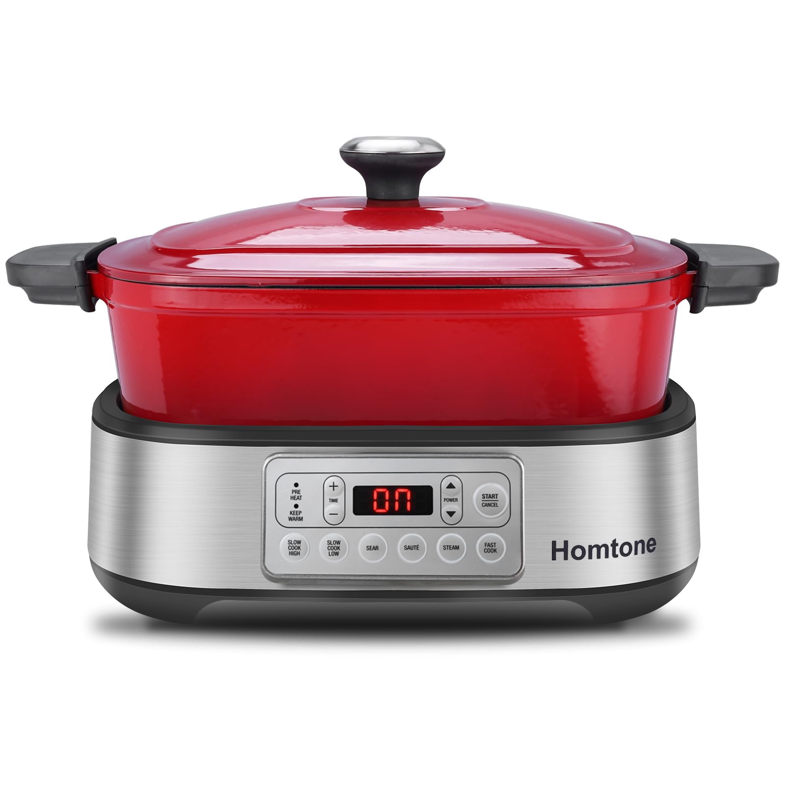 Homtone Slow Cooker 6 in 1 Smaltata 5,5L, Rosso