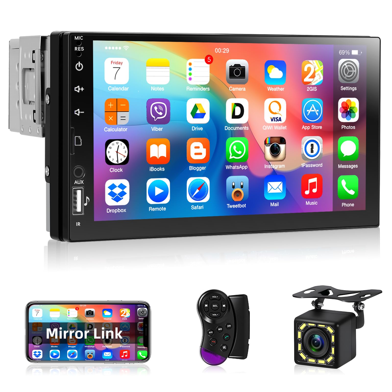 Motorsi Autoradio 1 Din con Bluetooth e Schermo 7"