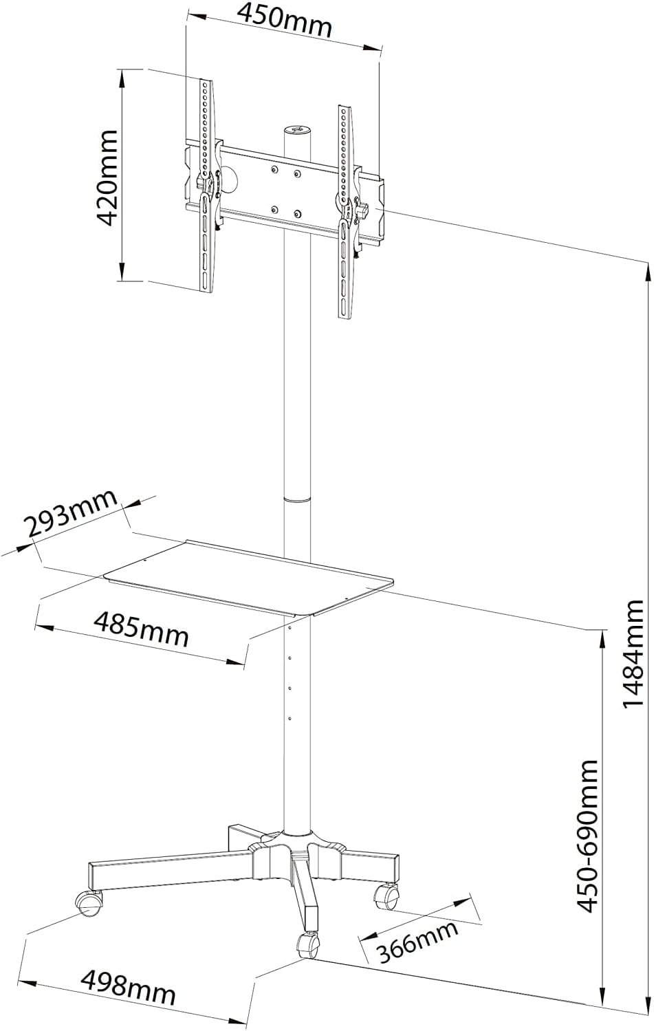 Techly 100730 - Supporto a Pavimento Trolley TV 23"-55" - immagine 3