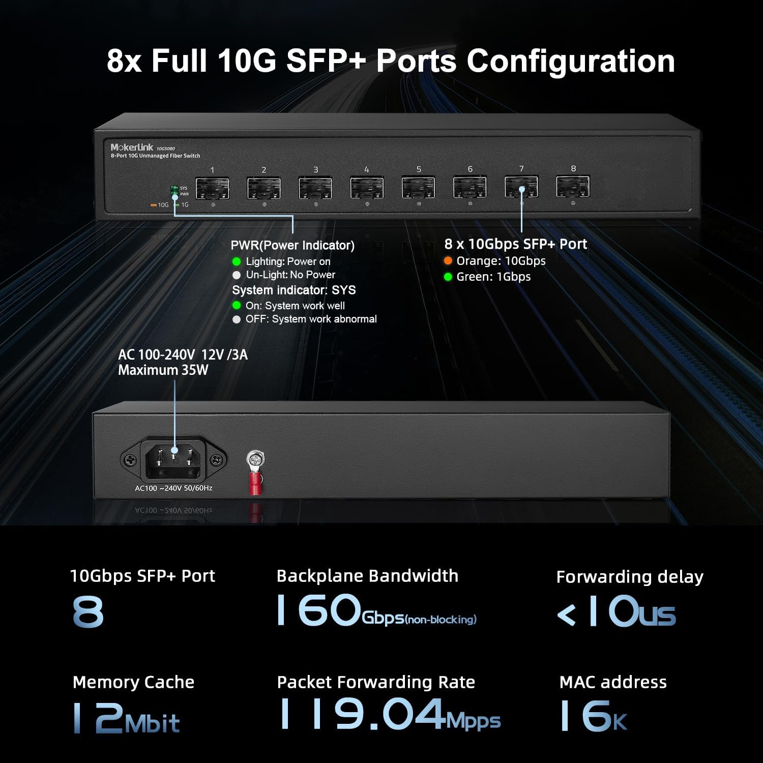 Mokerlink Switch a Fibra Non Gestita 8 Porte 10G SFP+ - immagine 4