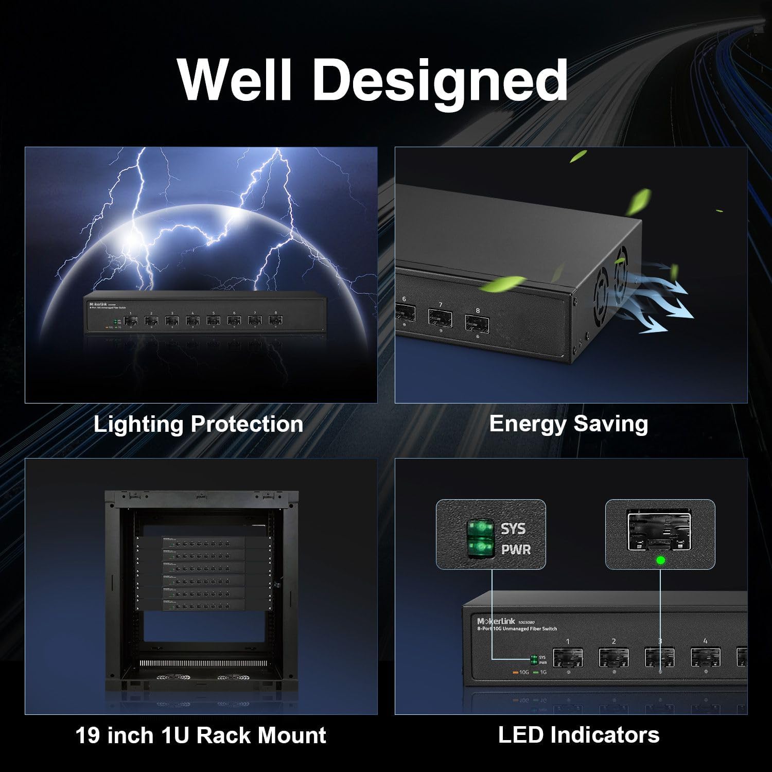 Mokerlink Switch a Fibra Non Gestita 8 Porte 10G SFP+ - immagine 6