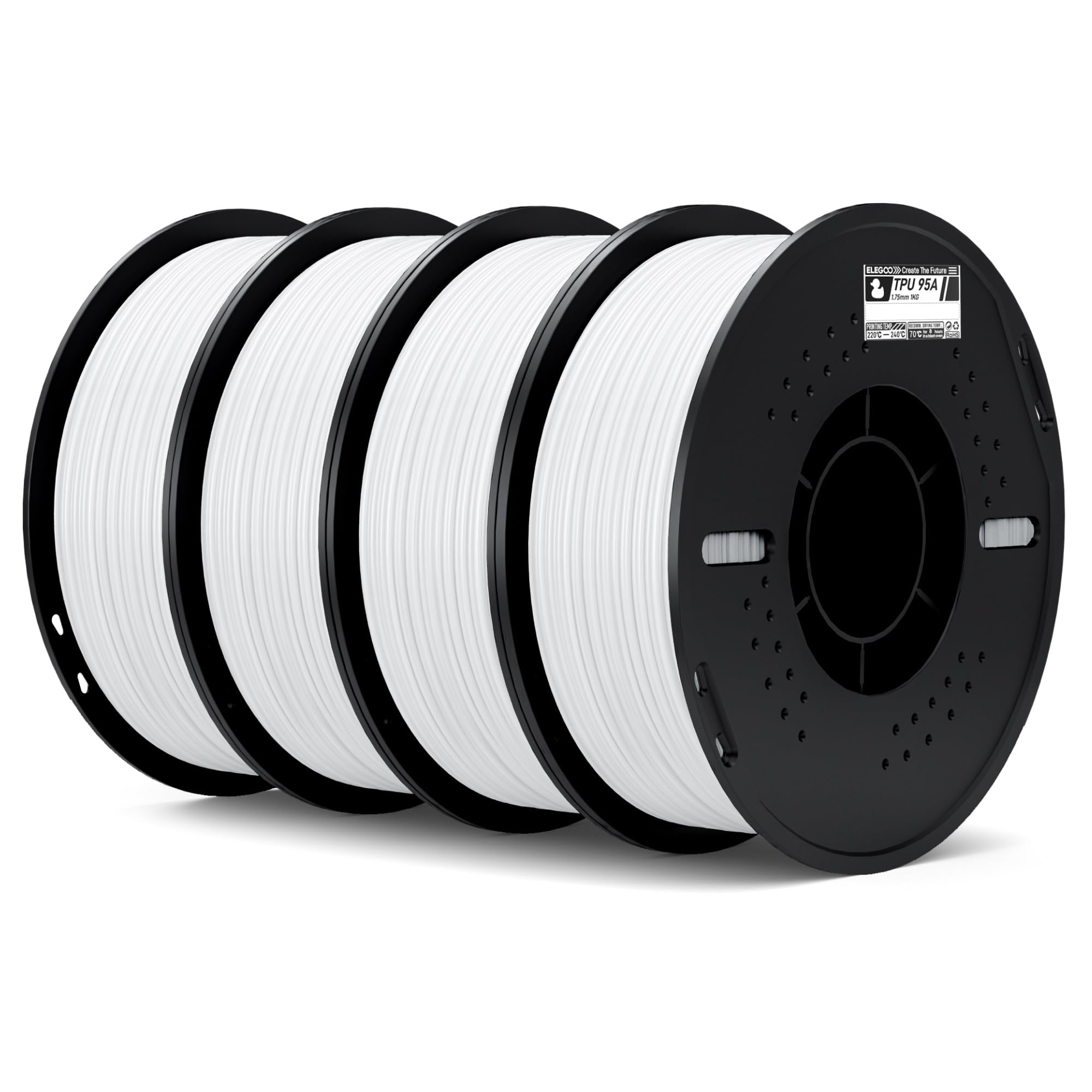 Elegoo TPU 95A Filamento 1.75mm Bianco 4KG per Stampanti 3D